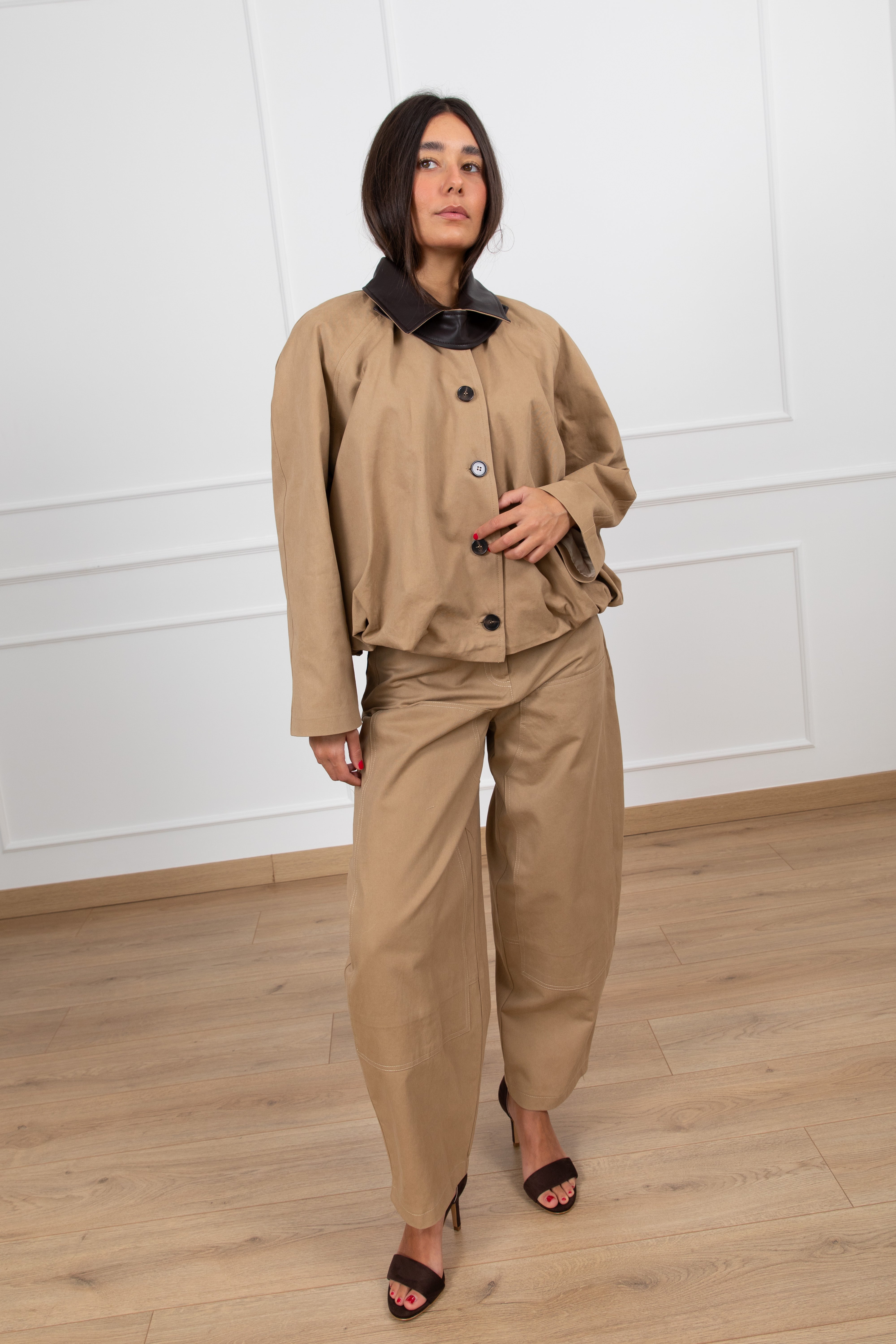 Bomber in canvas con colletto in eco-pelle Tensione IN