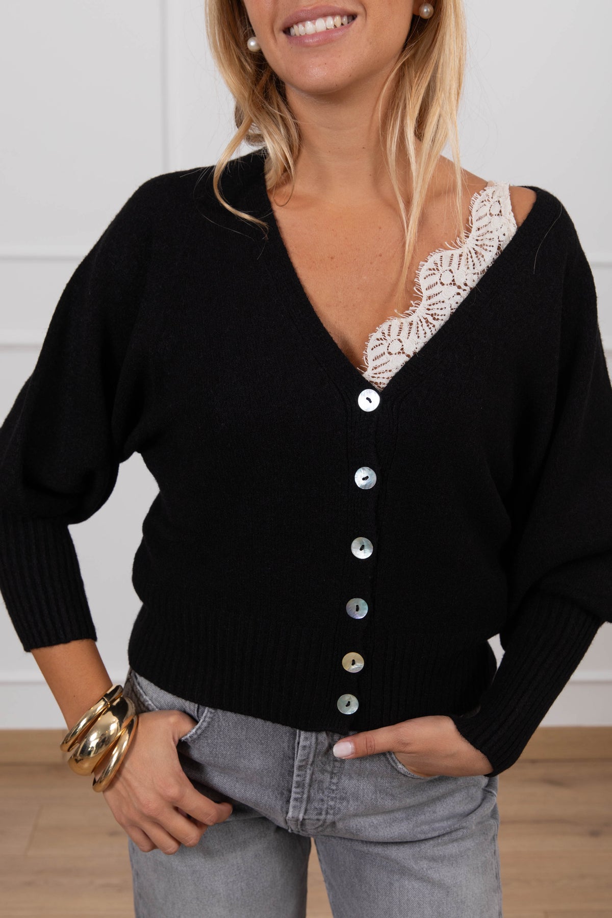 Cardigan manica palloncino variante nero Haveone