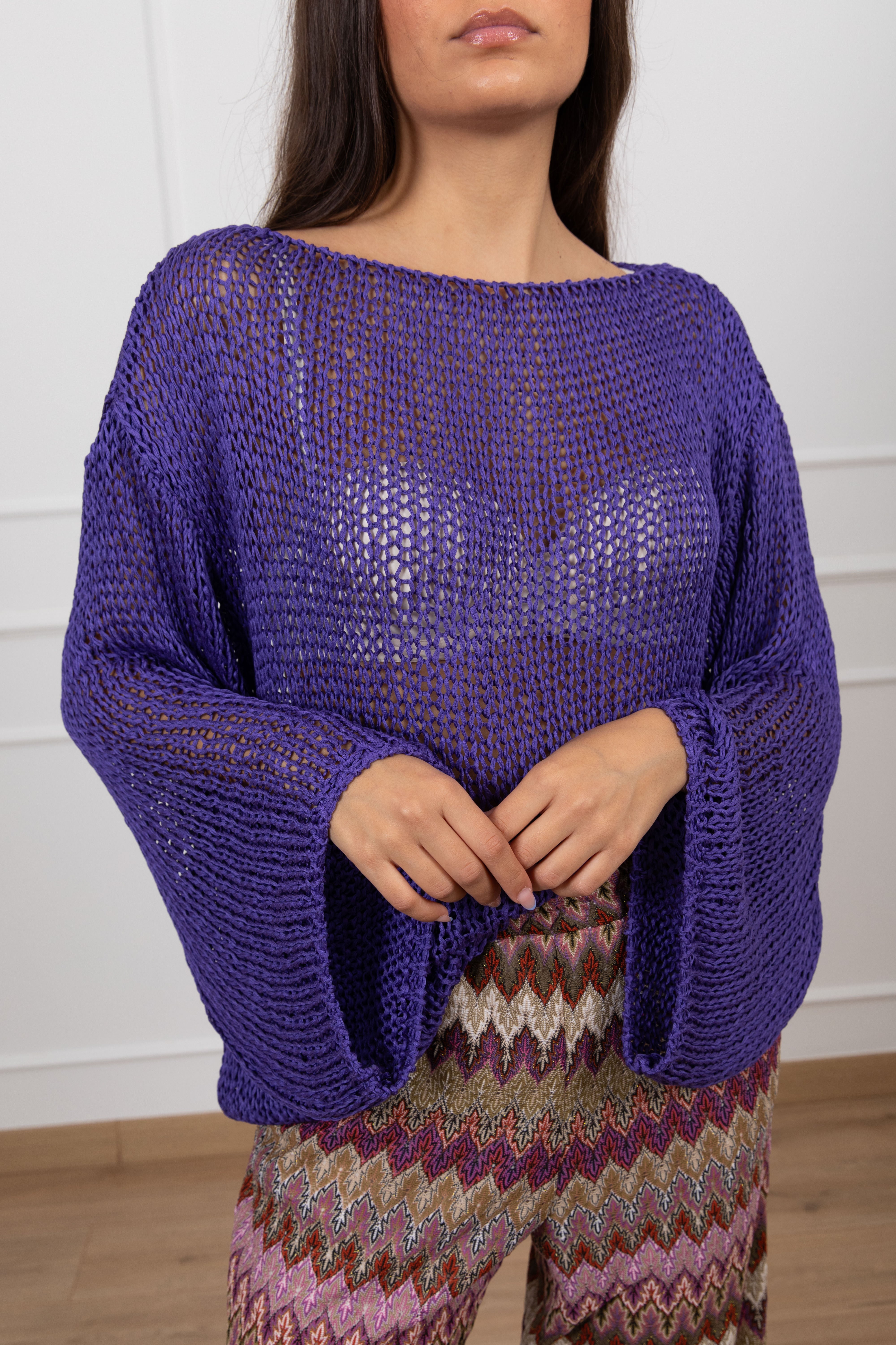 Maglia in fettuccia con scollo a barchetta ViCOLO