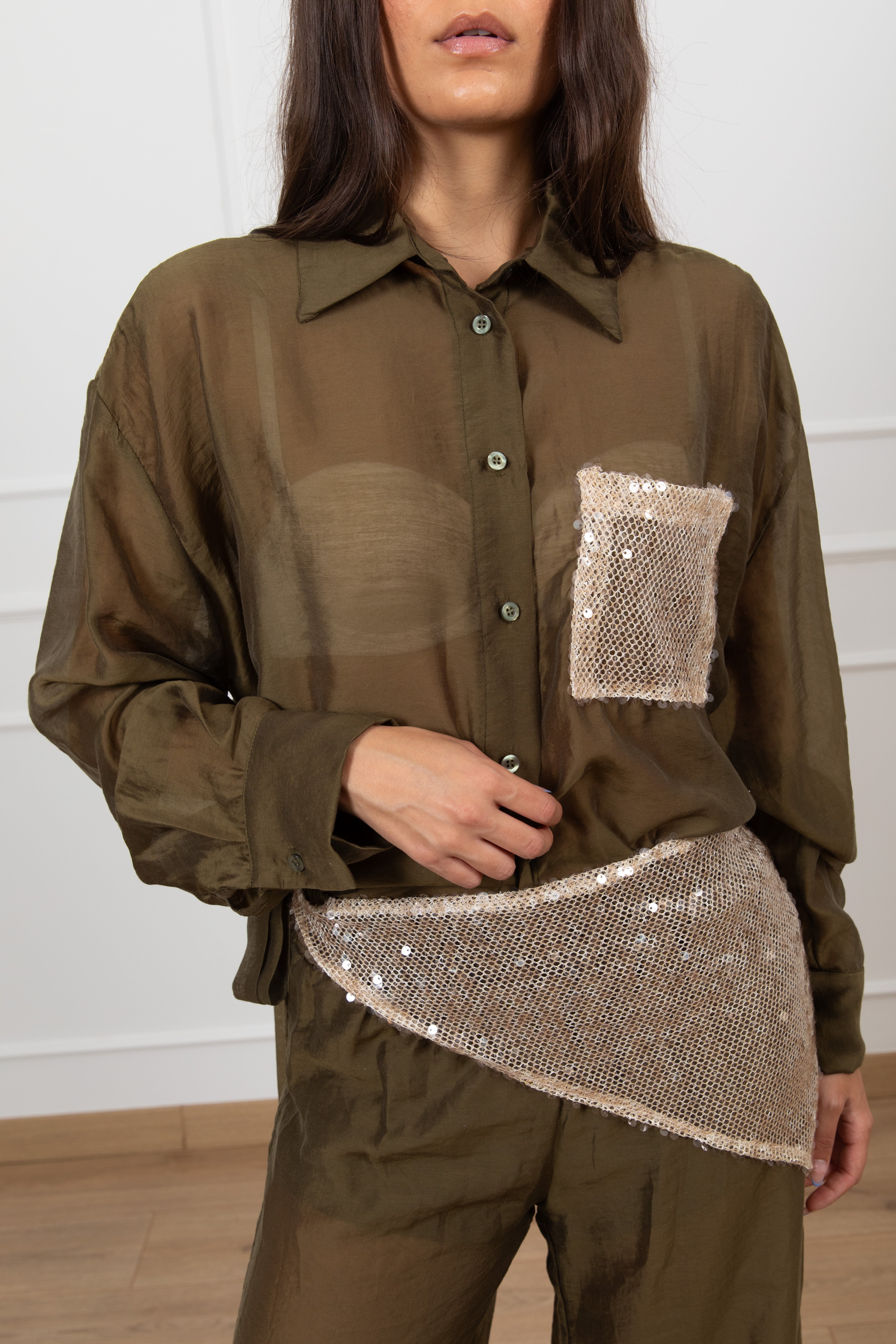 Camicia in lyocell con tasca micro-paillettes Tensione IN