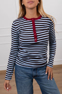 T-shirt serafino a righe con collo a contrasto Haveone