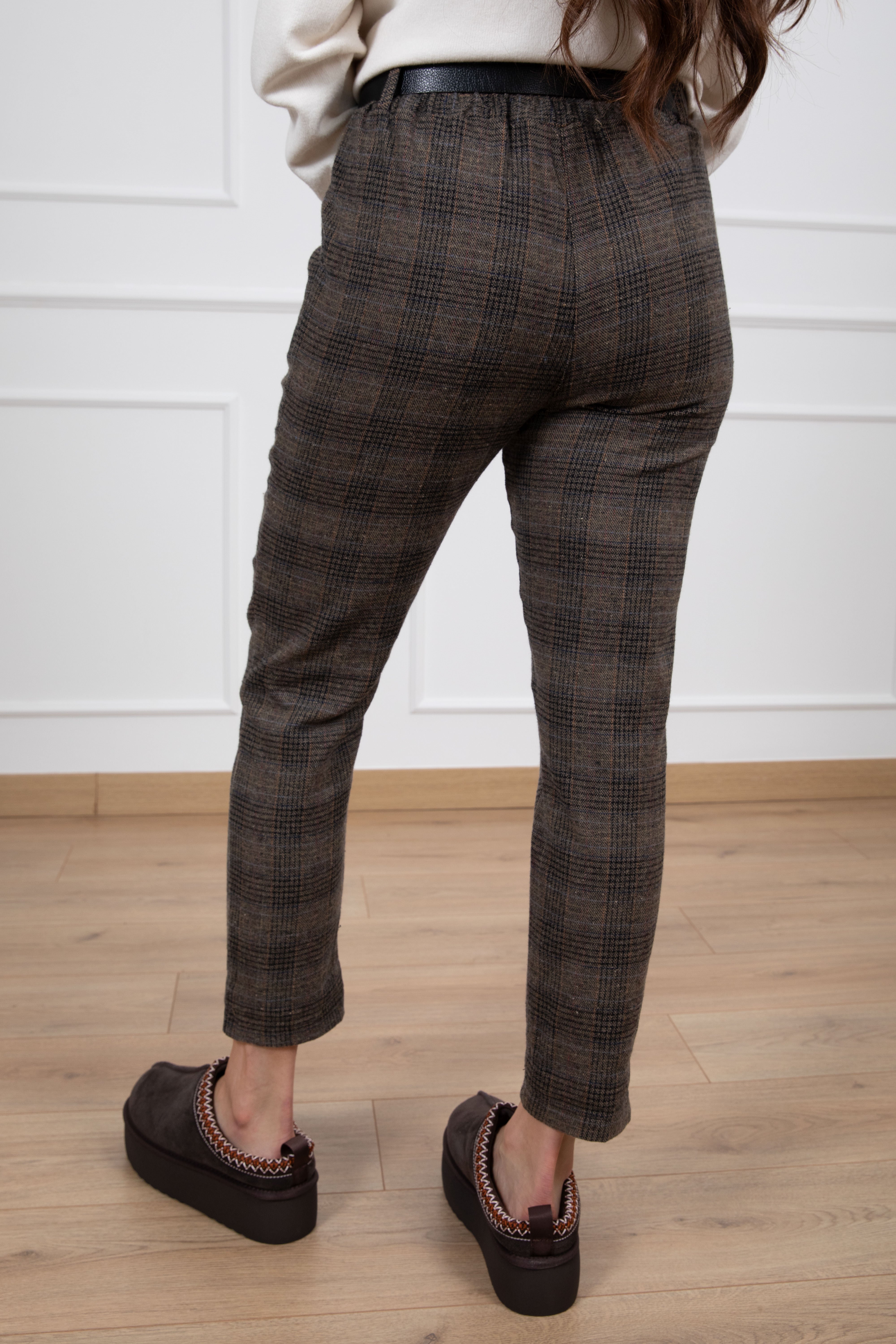 Pantalone a quadri in fresco lana con elastico Susy Mix