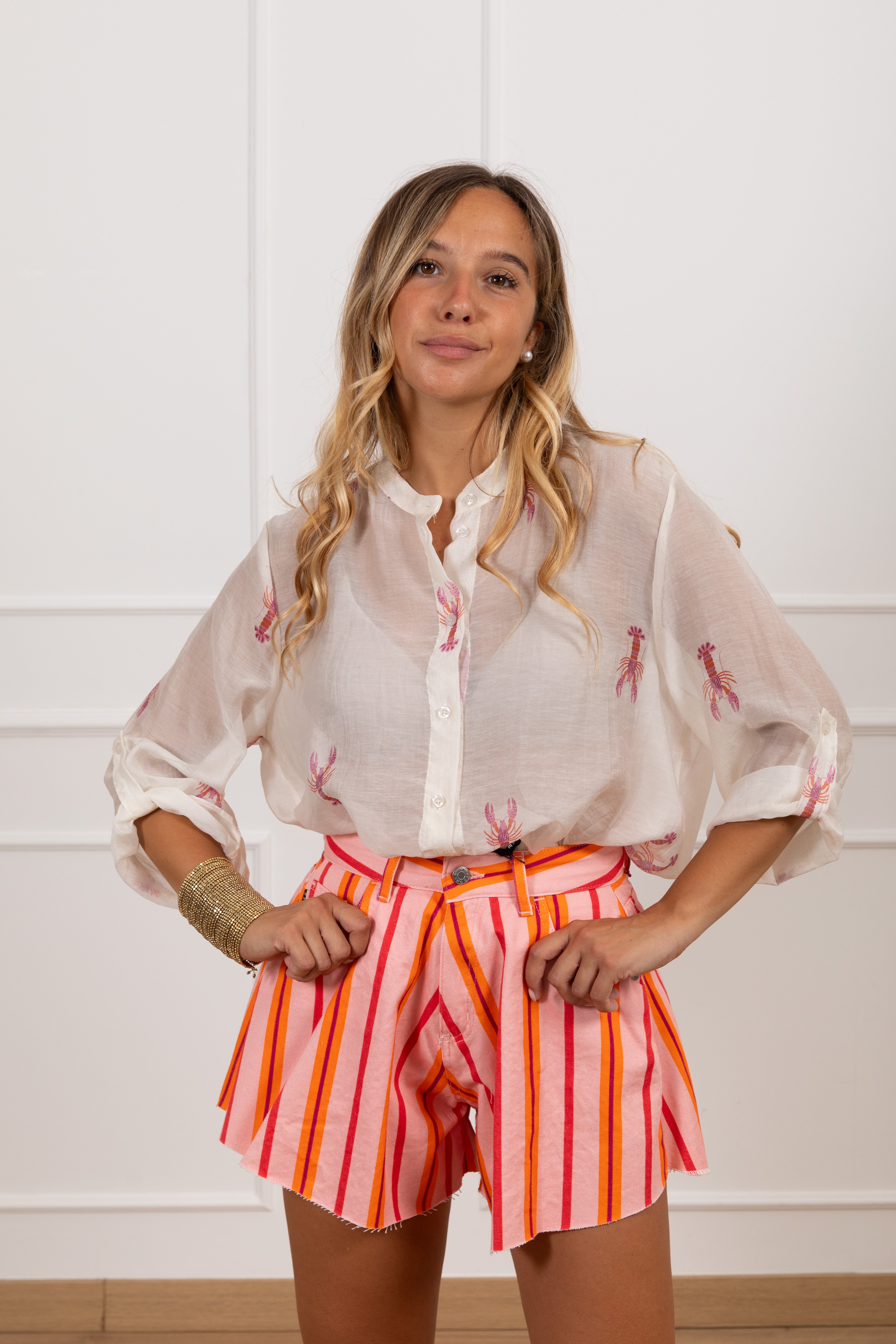 Shorts a farfalla multiriga fucsia Haveone