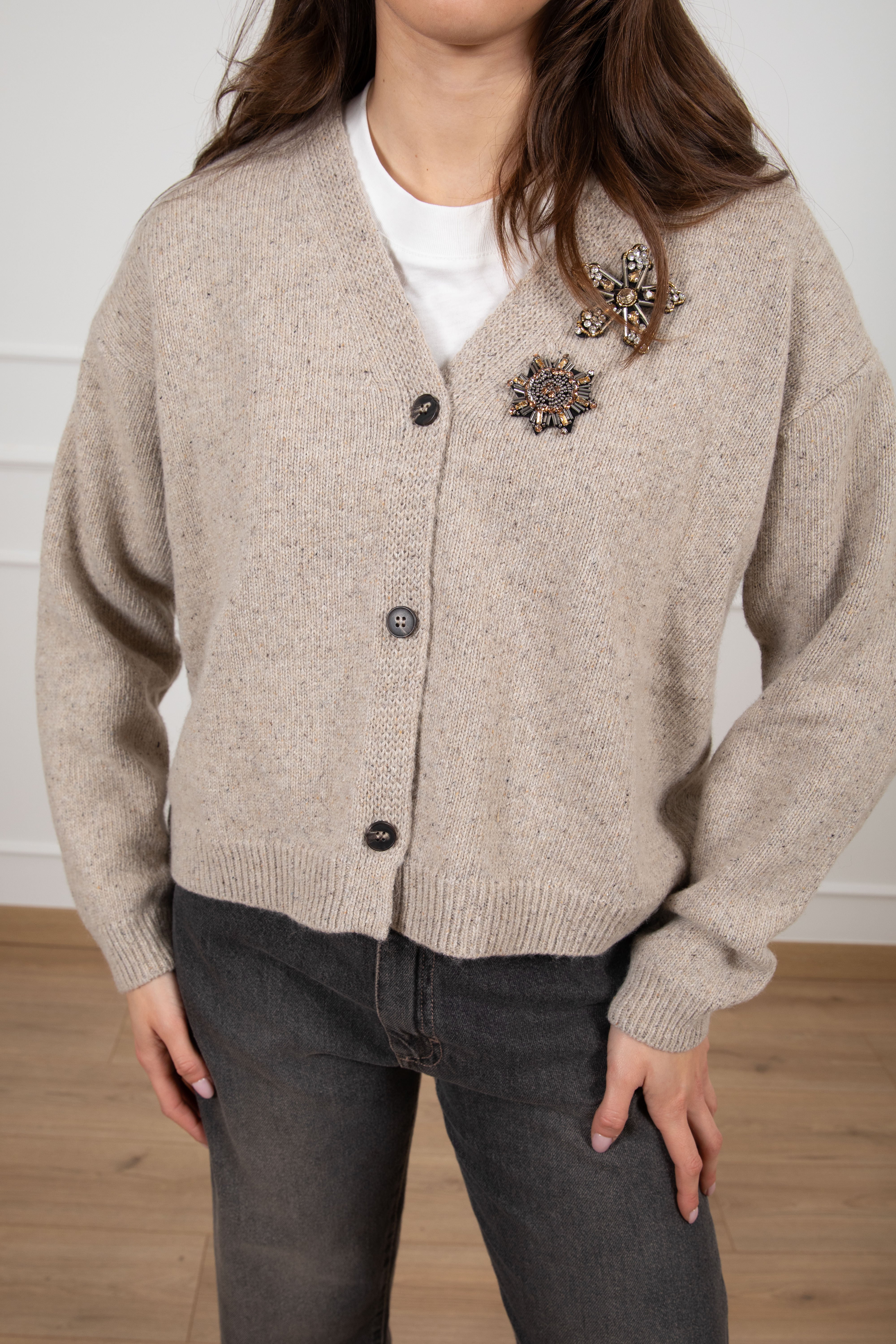 Cardigan melange in maglia con spille Tensione IN