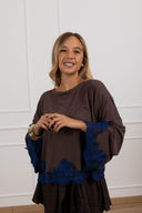 T-shirt con manica ampia e pizzo variante moro/royal Haveone