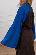 T-shirt con manica svasata a contrasto variante blu/moro ViCOLO