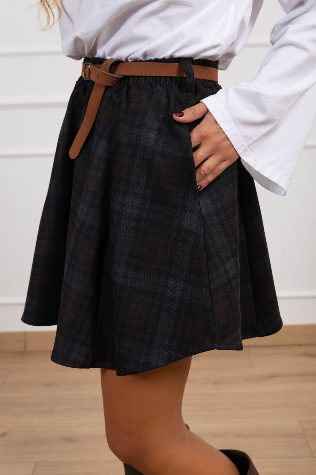 Mini-gonna svasata check variante moro Haveone