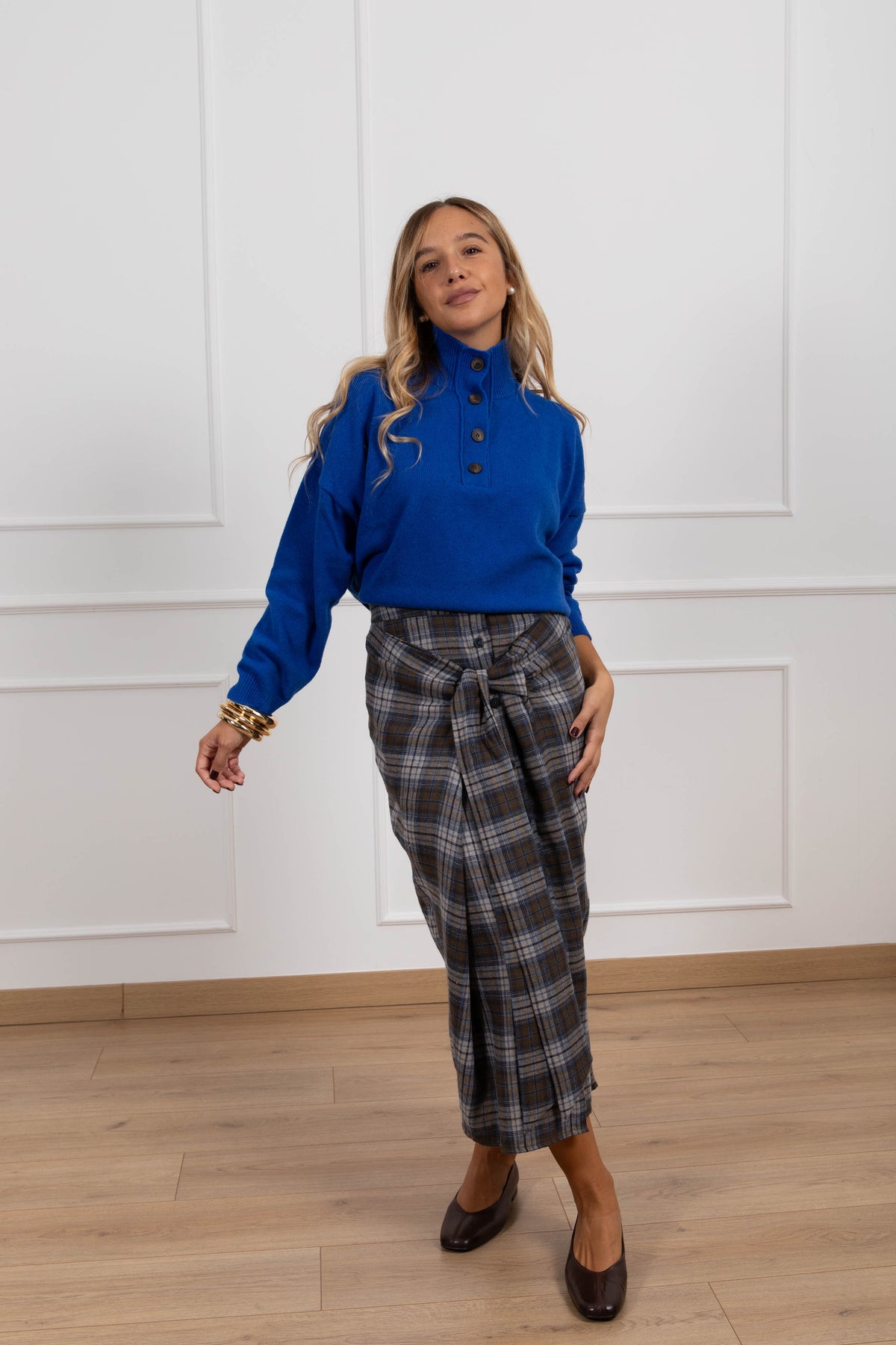 Longuette check effetto camicia annodata con abbottonatura Haveone