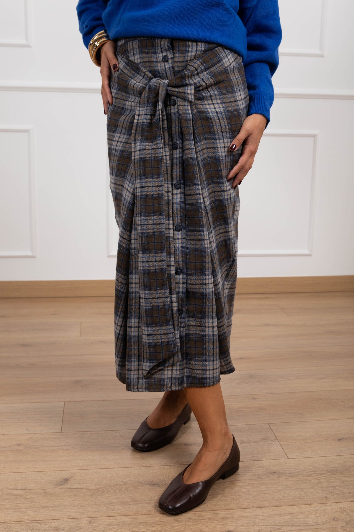 Longuette check effetto camicia annodata con abbottonatura Haveone