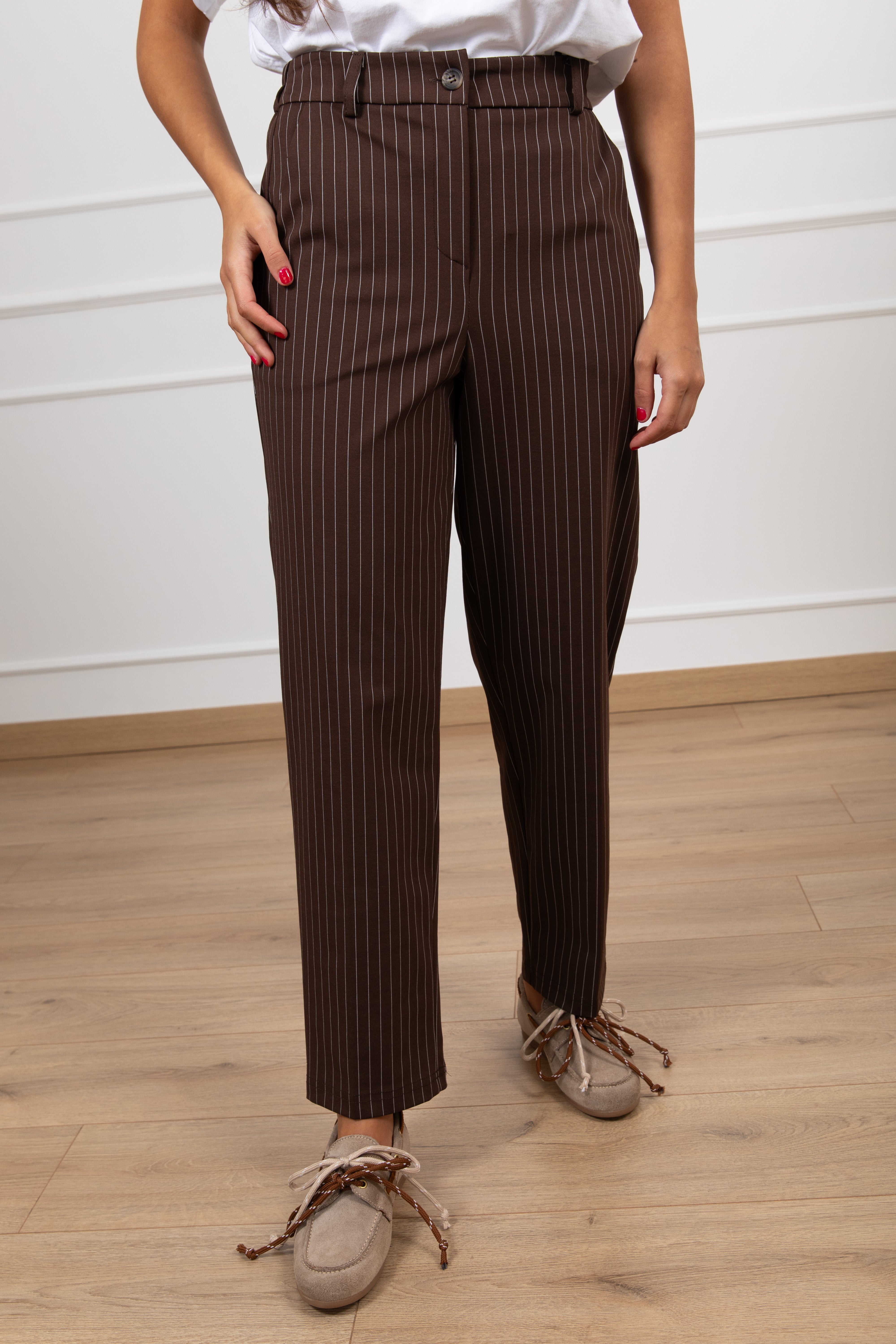 Pantalone gessato a sigaretta in punto milano leggero Tensione IN