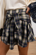 Mini-gonna check blu effetto camicia annodata Haveone