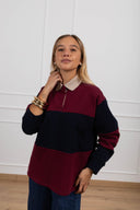 Polo felpata a righe larghe variante panna/bordeaux/blu Tensione IN