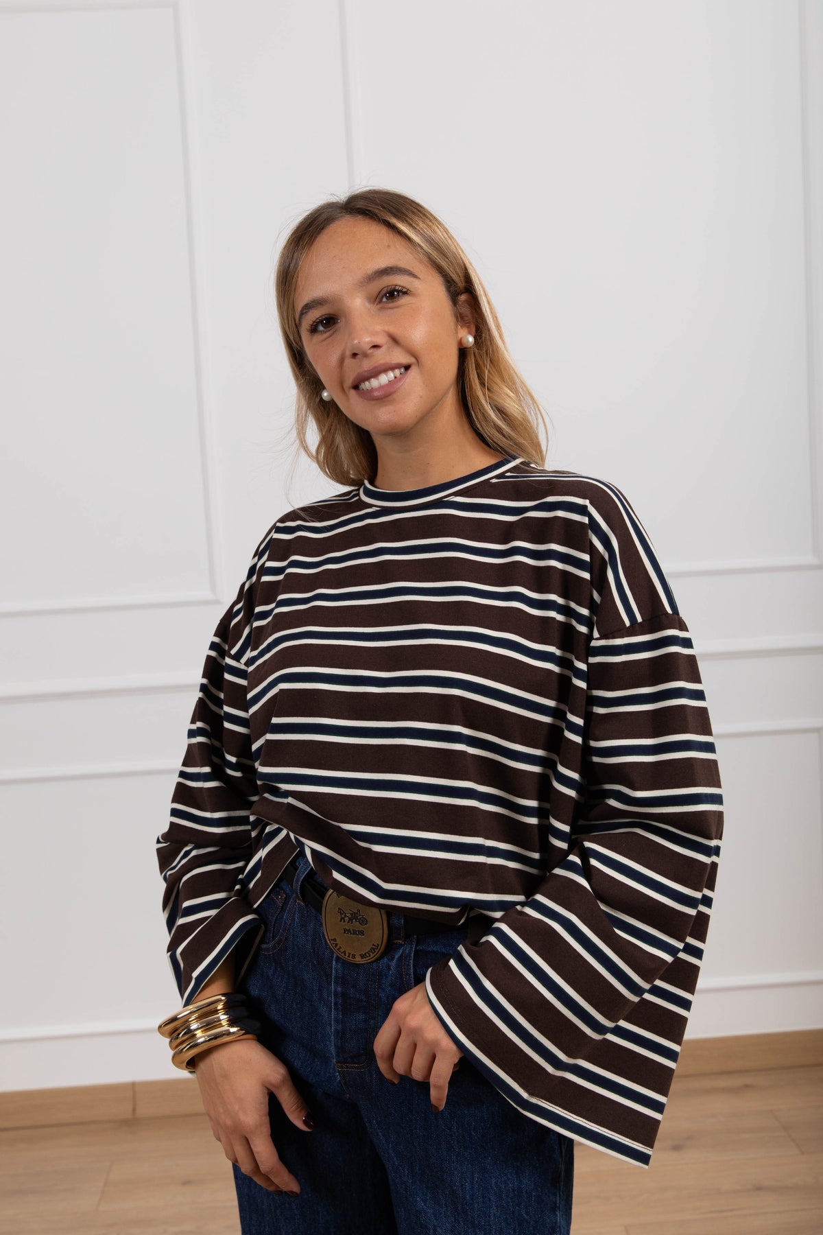 T-shirt a righe alternate moro/blu ViCOLO