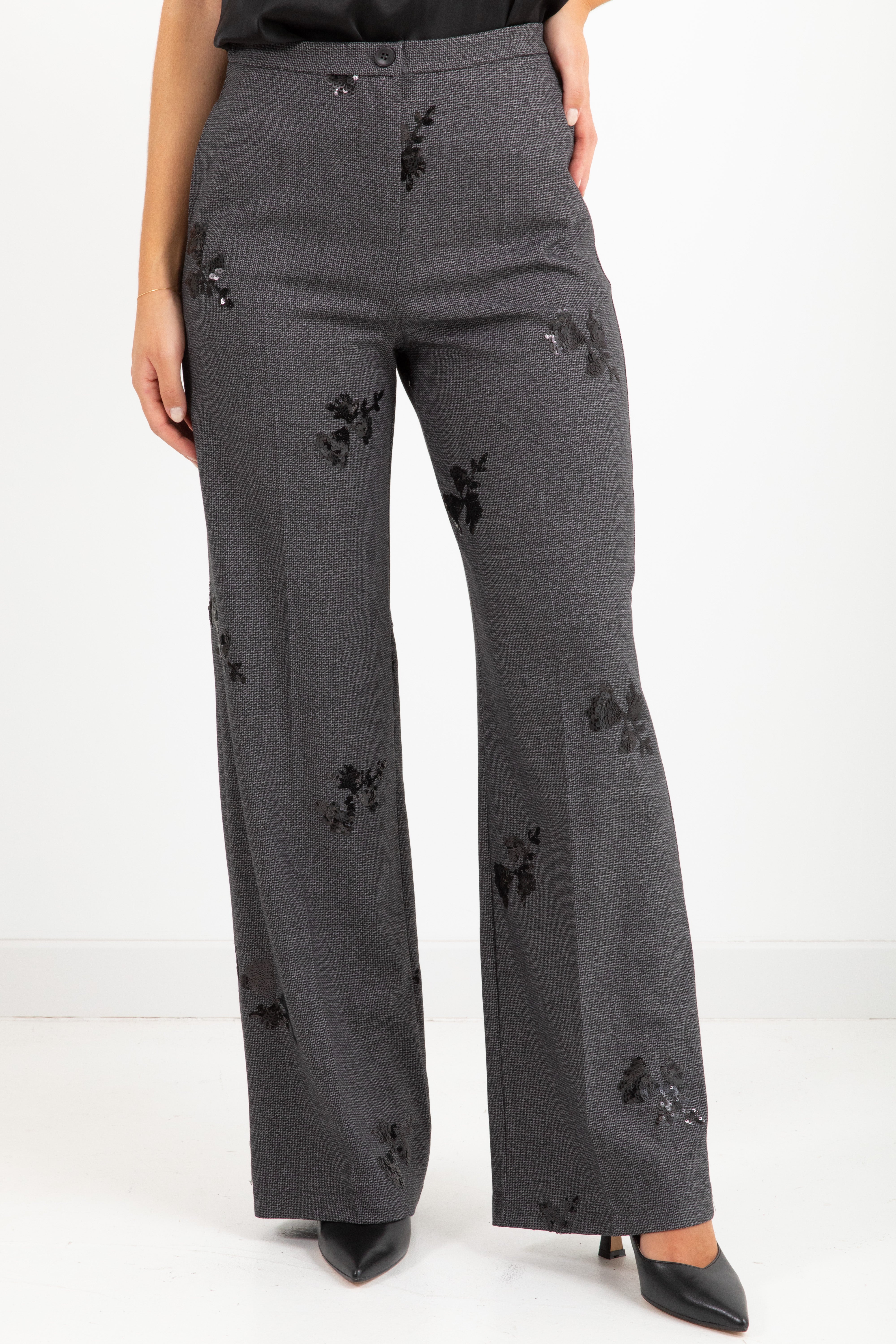 Tailleur giacca e pantalone micro pied de poule con paillettes Susy Mix