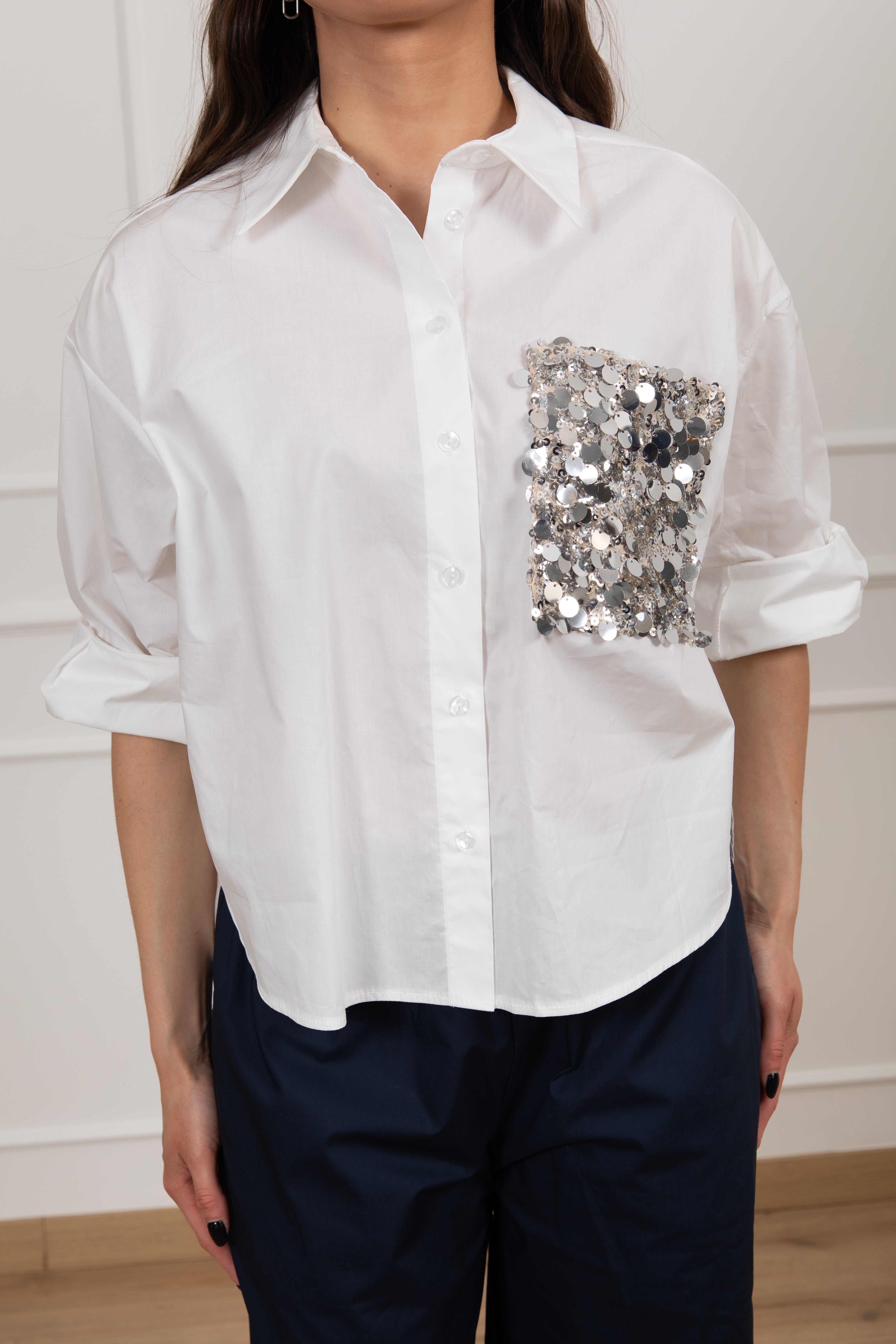 Camicia in cotone con tasca paillettes Motel
