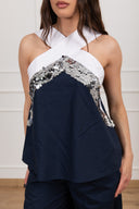 Top ad incrocio con inserto paillettes Motel