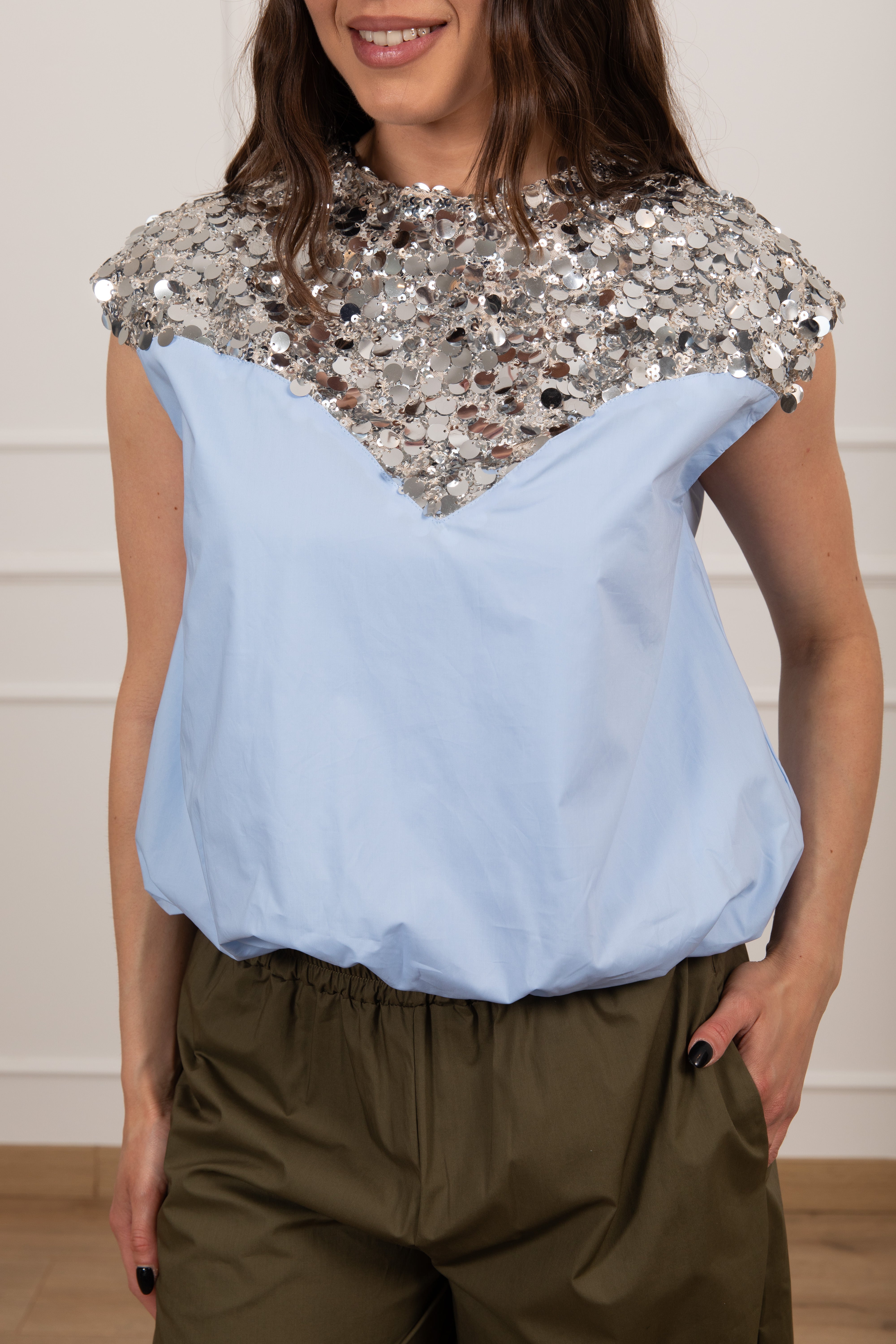 Top a palloncino con inserto paillettes Motel