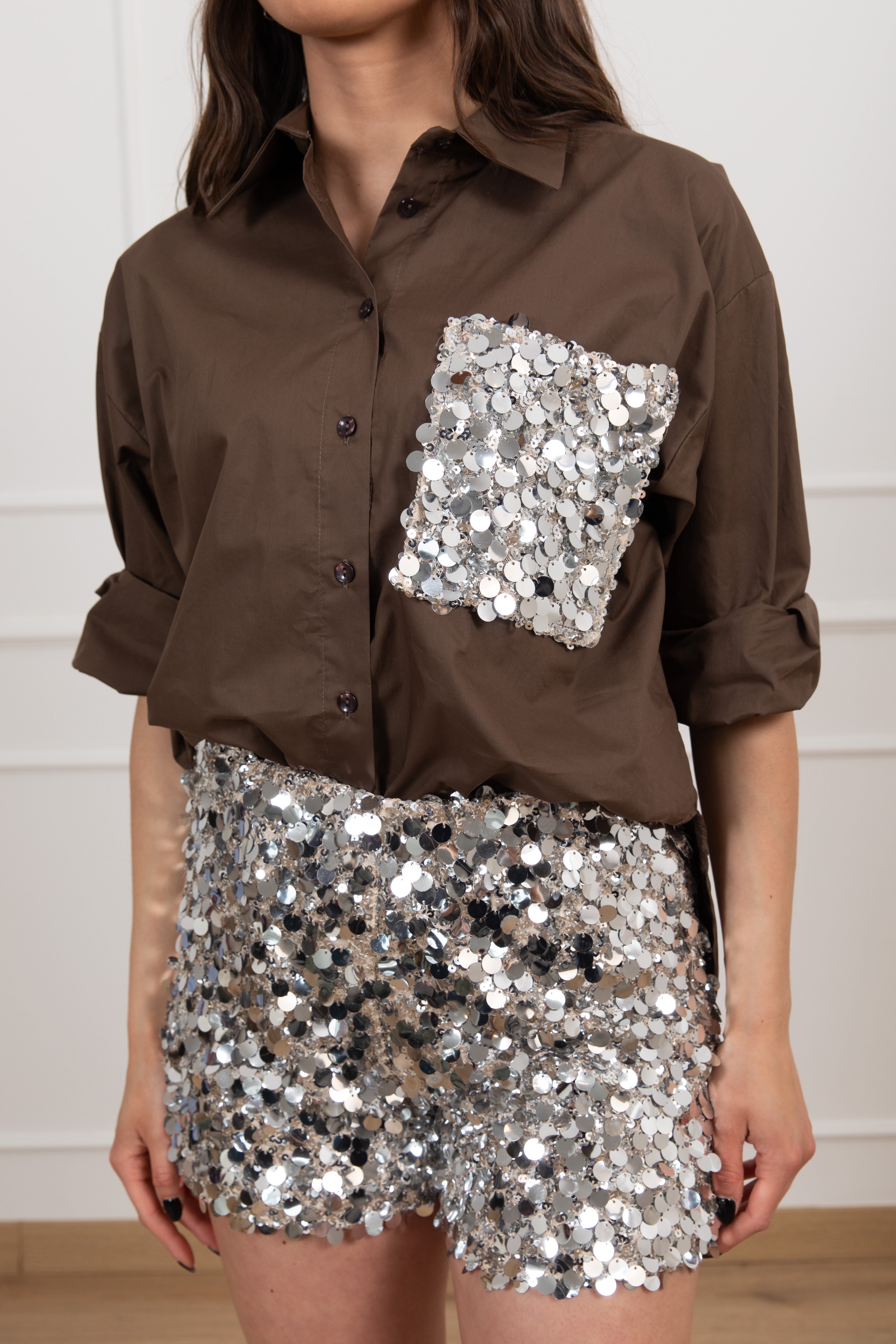 Camicia in cotone con tasca paillettes Motel