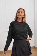 T-shirt over-size a righe con collo a contrasto Susy Mix