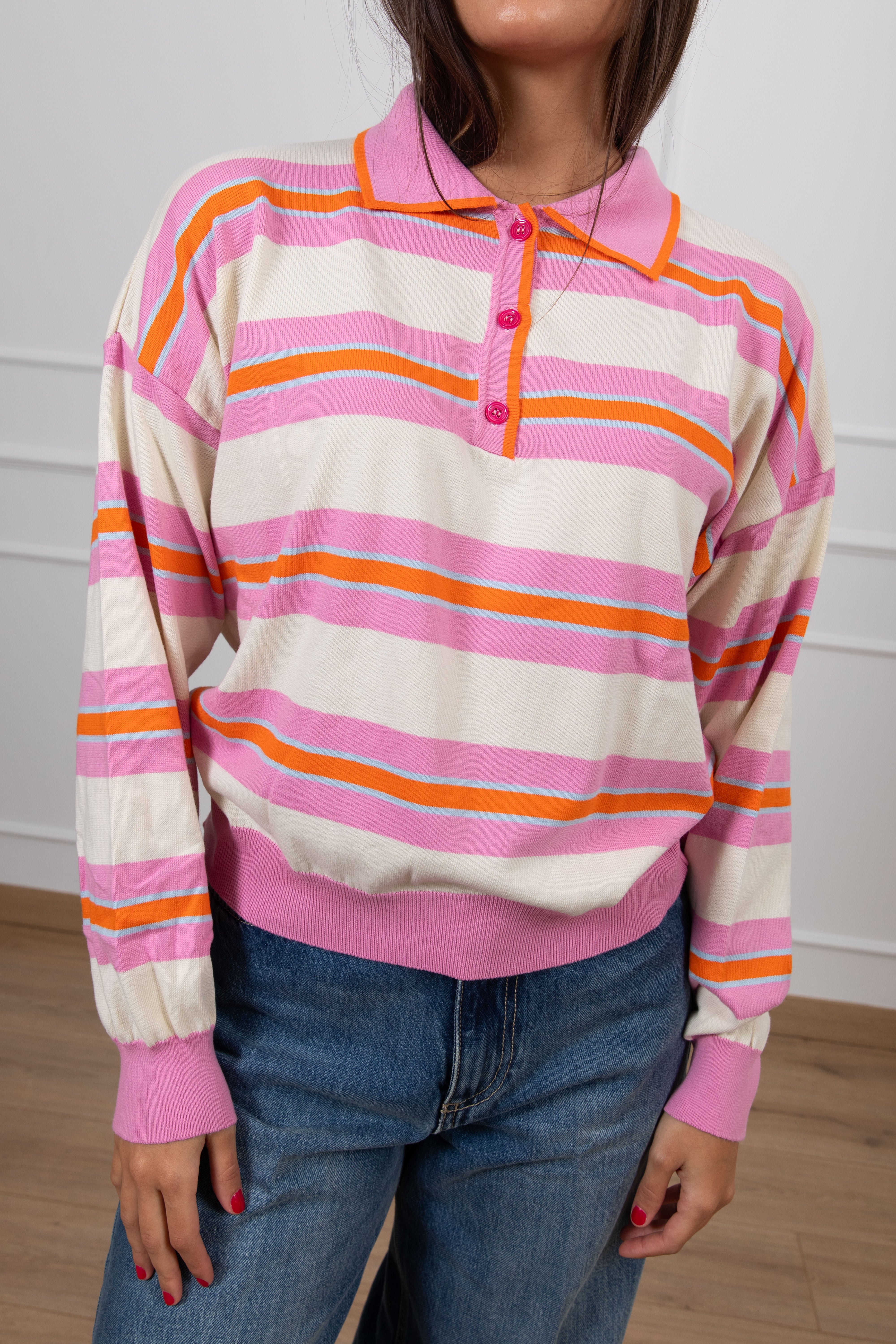 Polo in cotone a righe asimmetriche ViCOLO