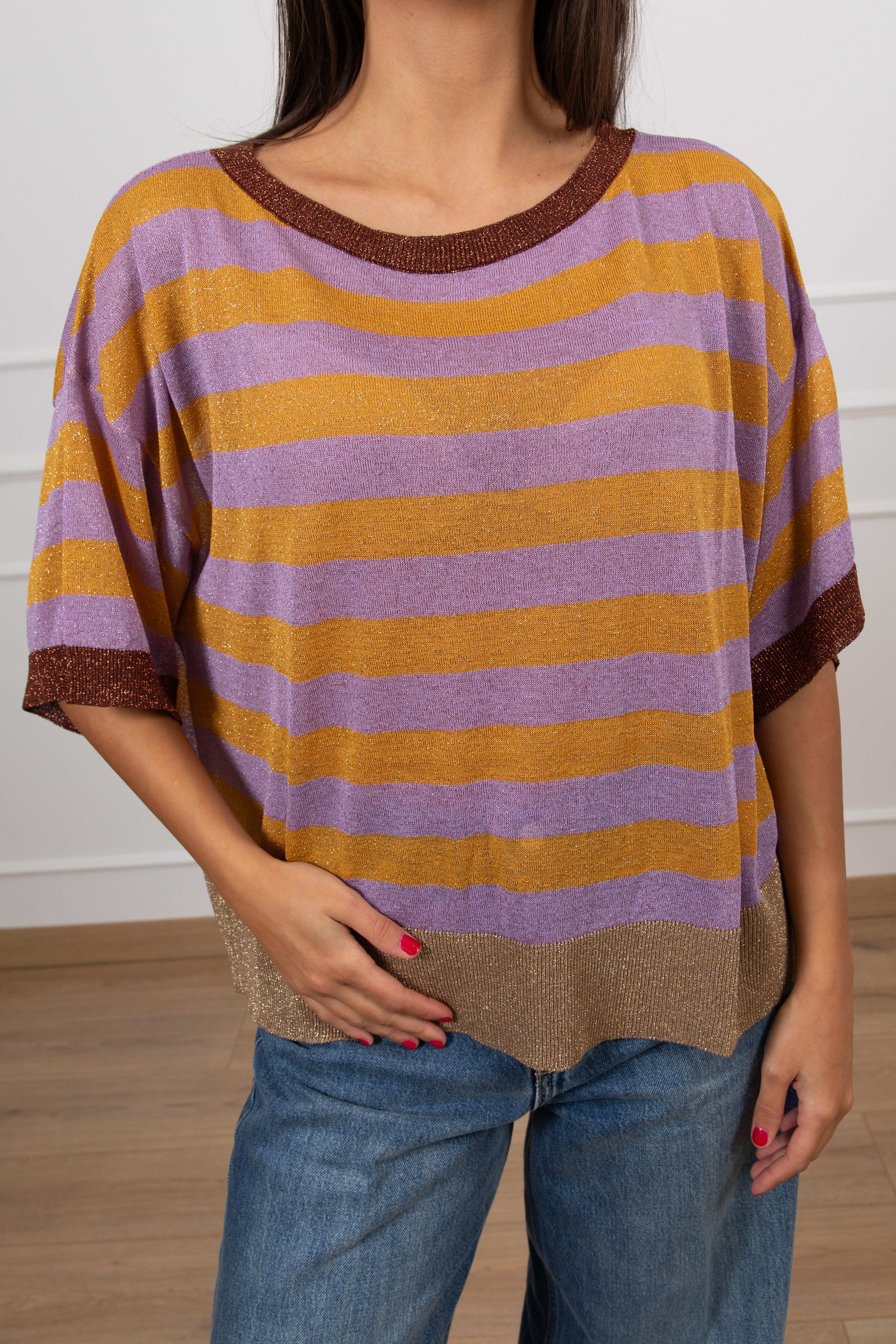 T-shirt in maglia a righe lurex Dixie