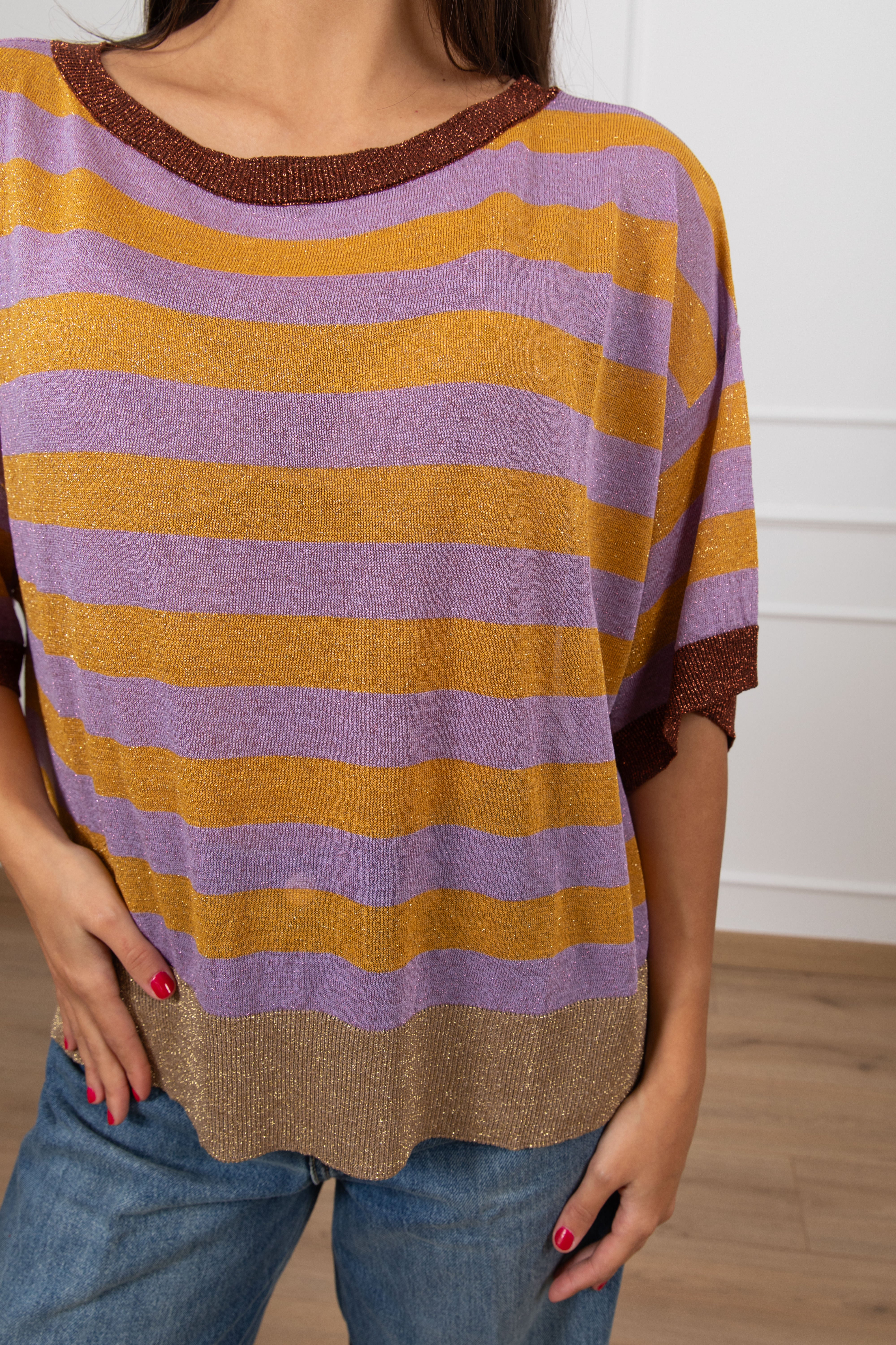 T-shirt in maglia a righe lurex Dixie