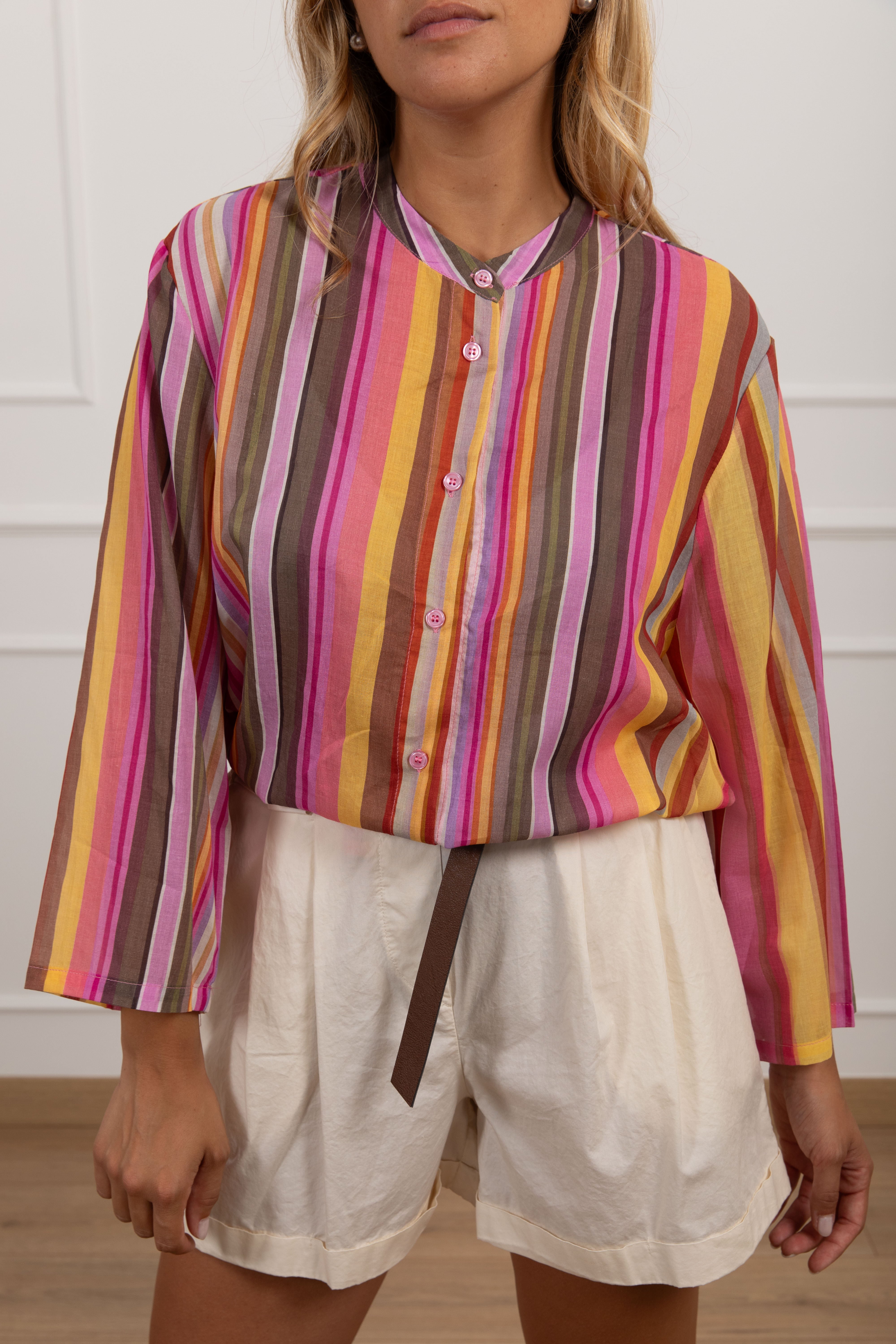 Camicia in mussola a righe multicolor Tensione IN