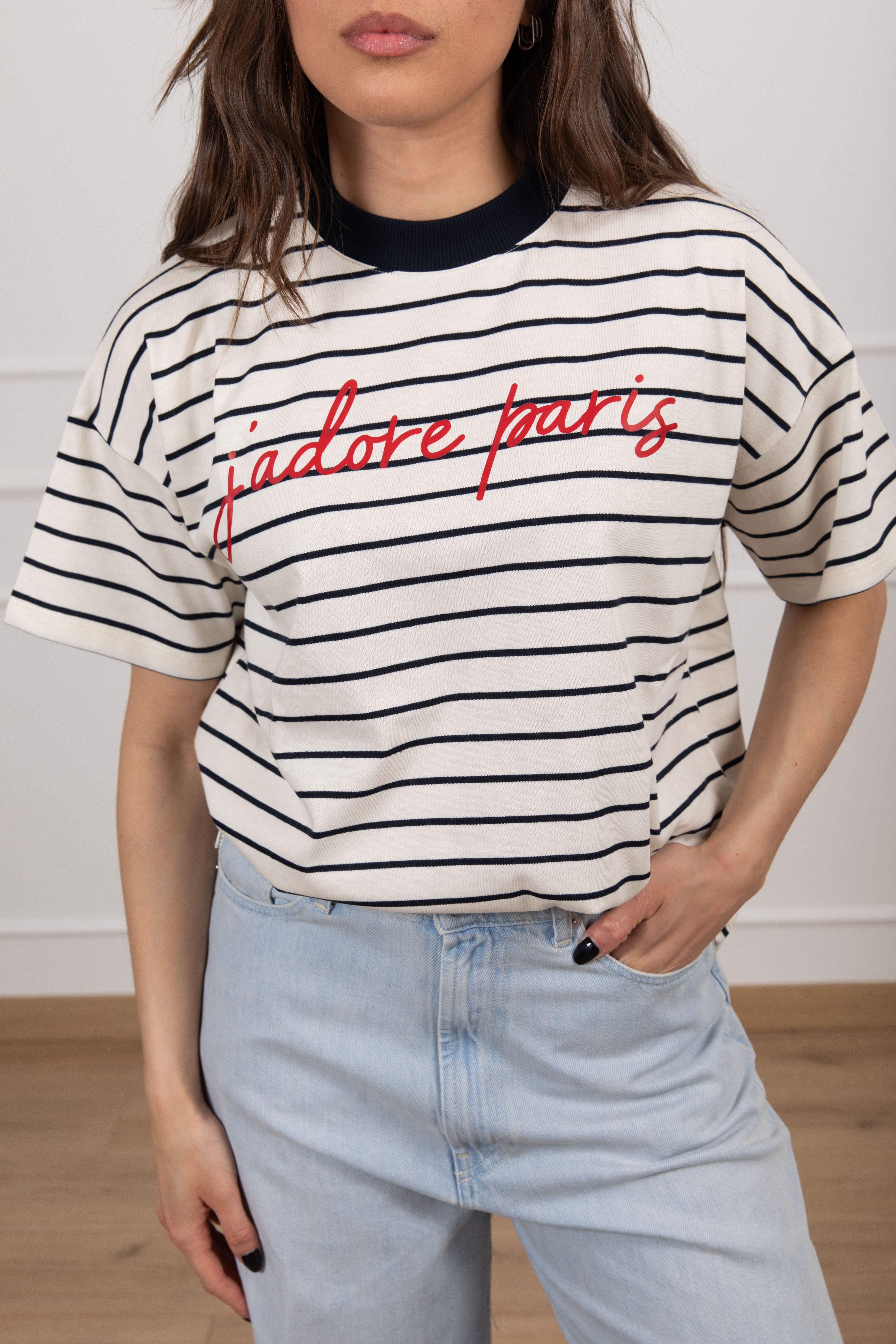 T-shirt a righe "J'Adore Paris" ViCOLO