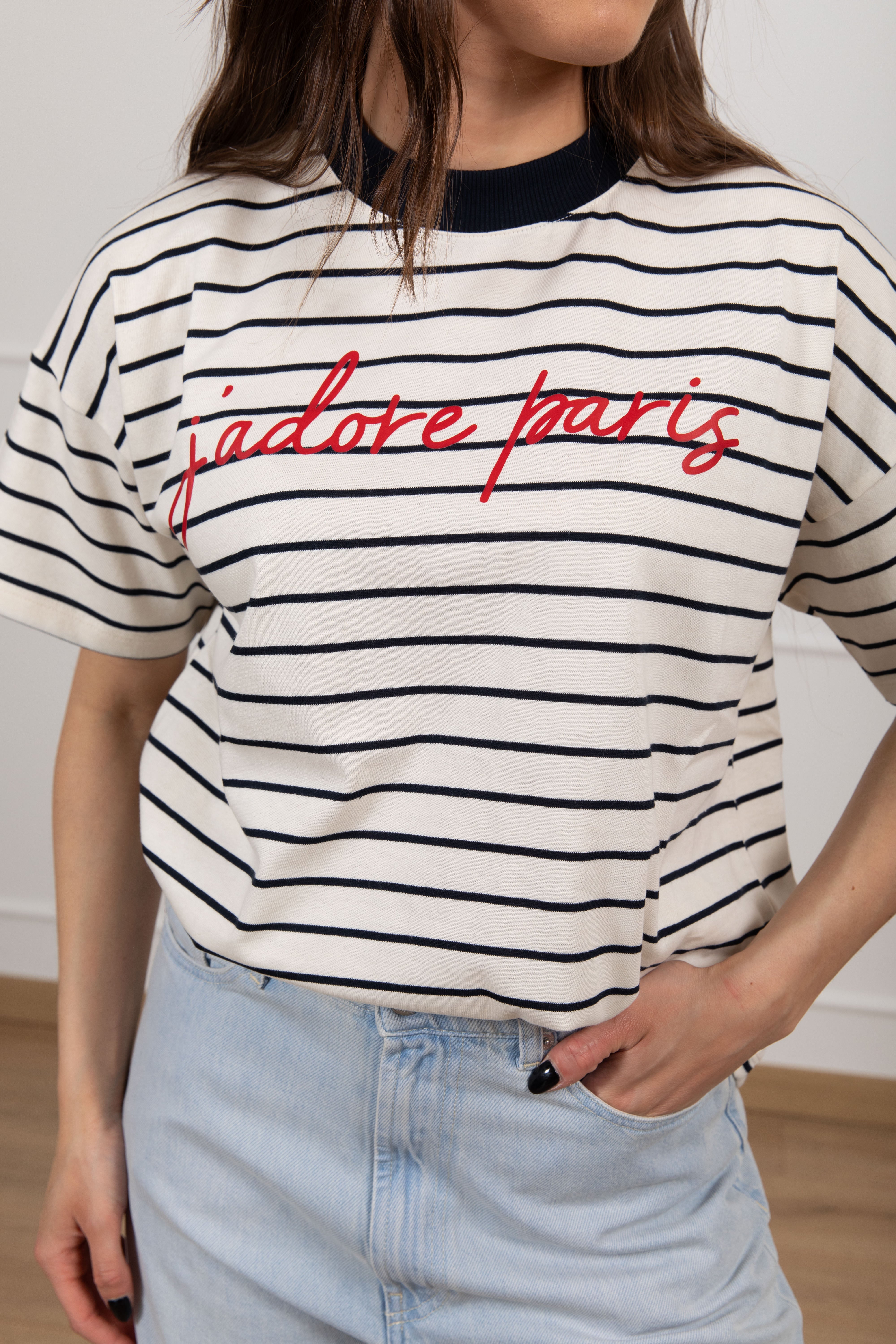 T-shirt a righe "J'Adore Paris" ViCOLO