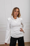 T-shirt mezzo-collo con spallina imbottita e arricciatura variante panna Haveone
