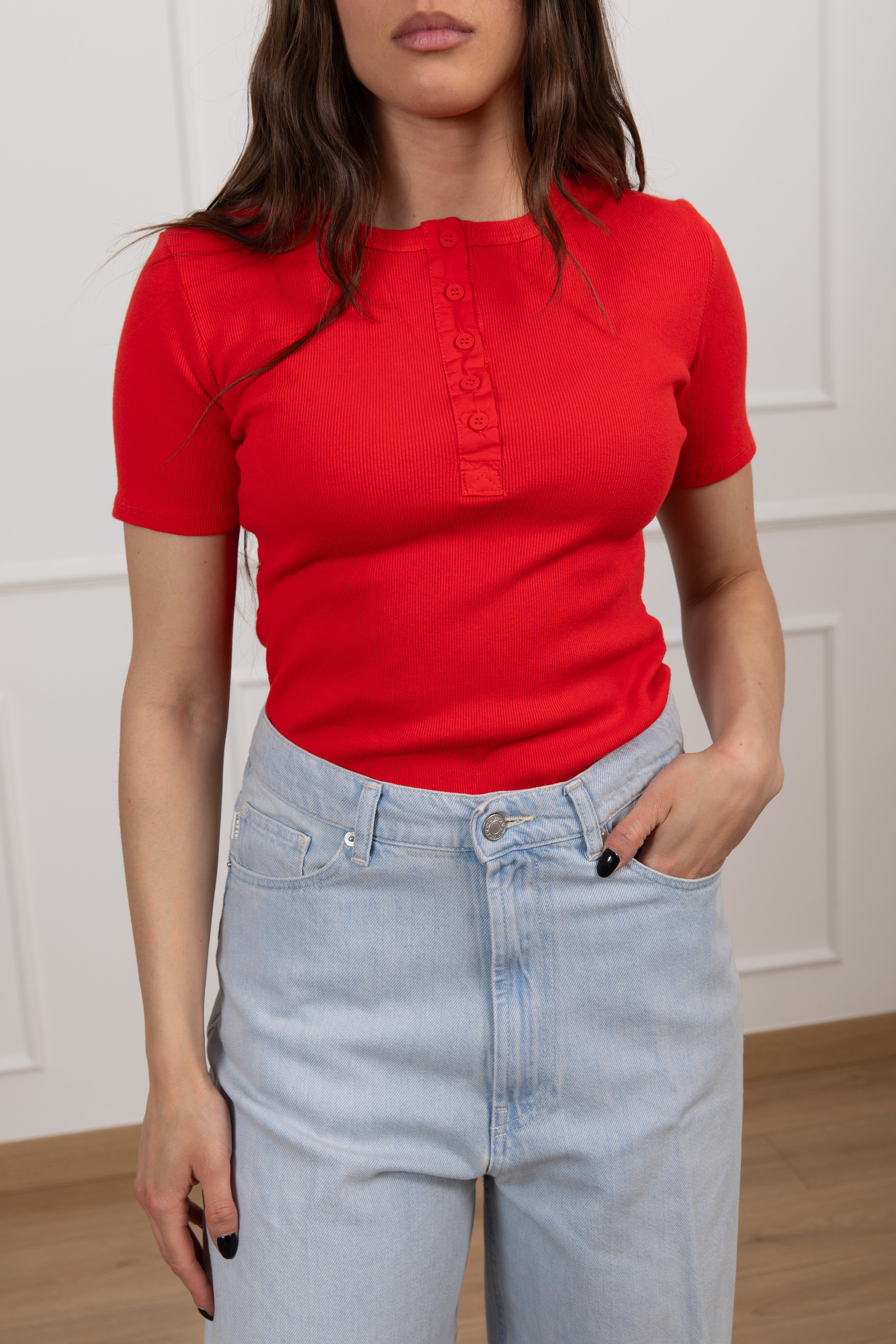 T-shirt serafino a costine Motel