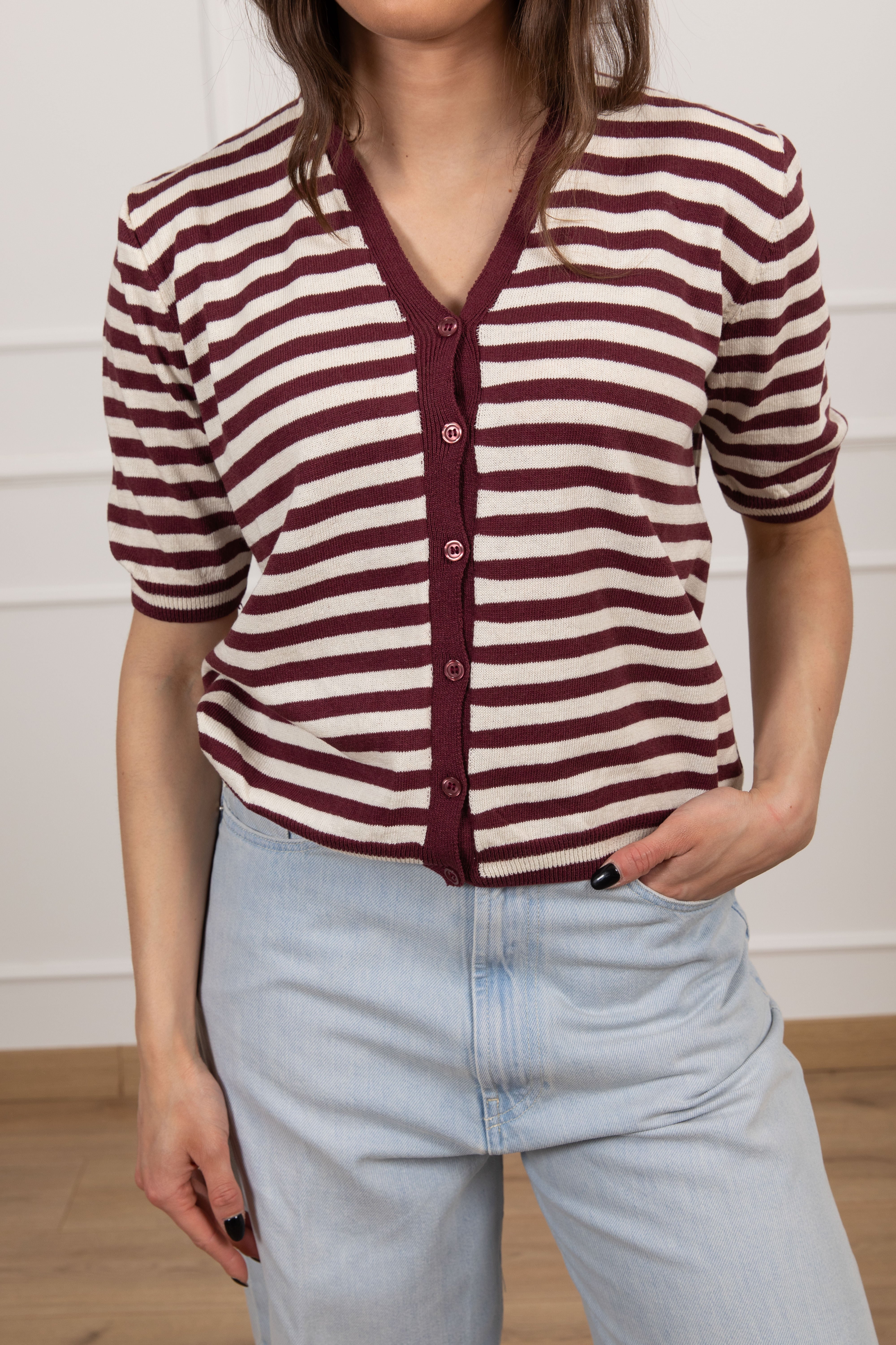 Cardigan manica corta a righe Susy Mix