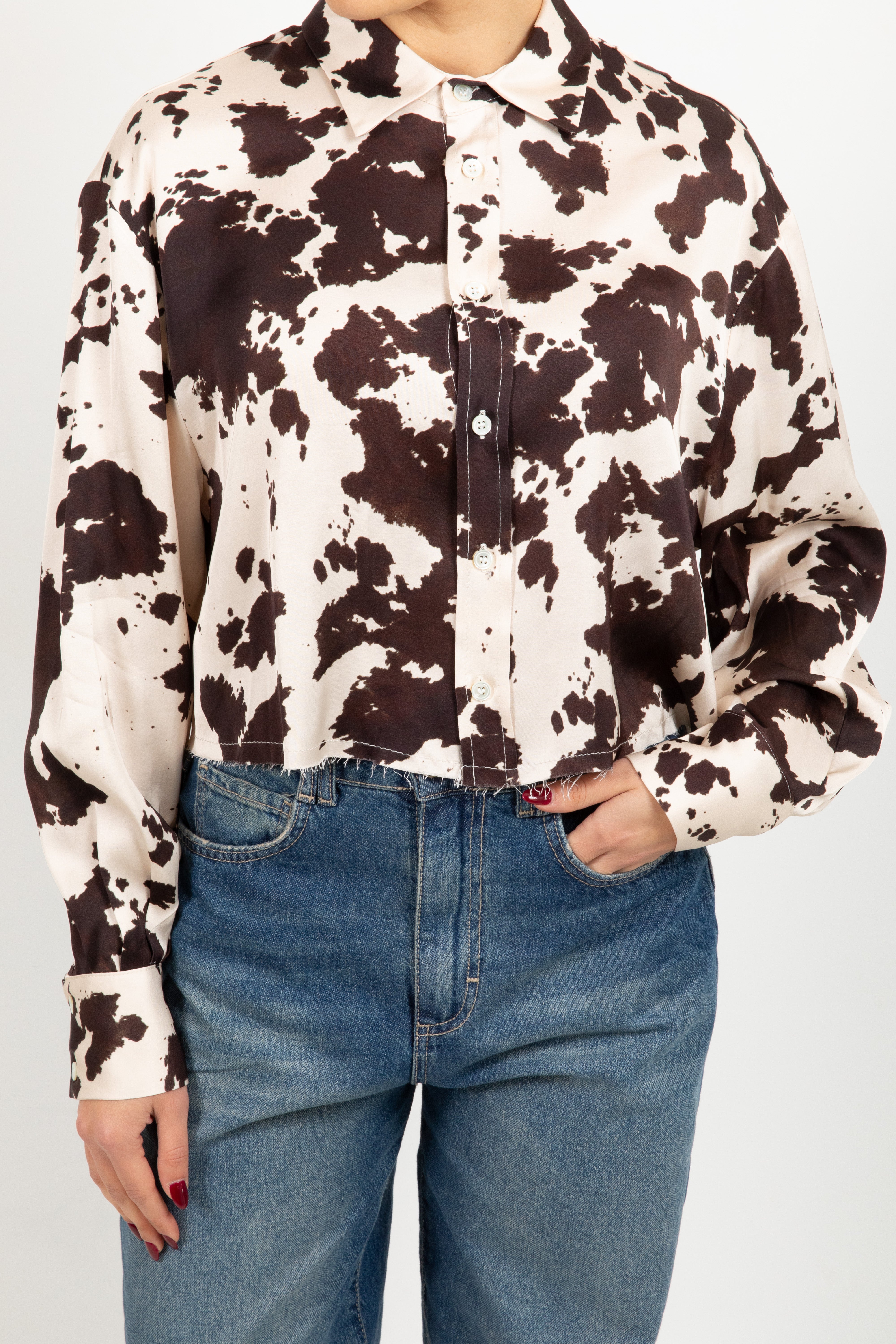 Camicia cropped in viscosa cow print ViCOLO