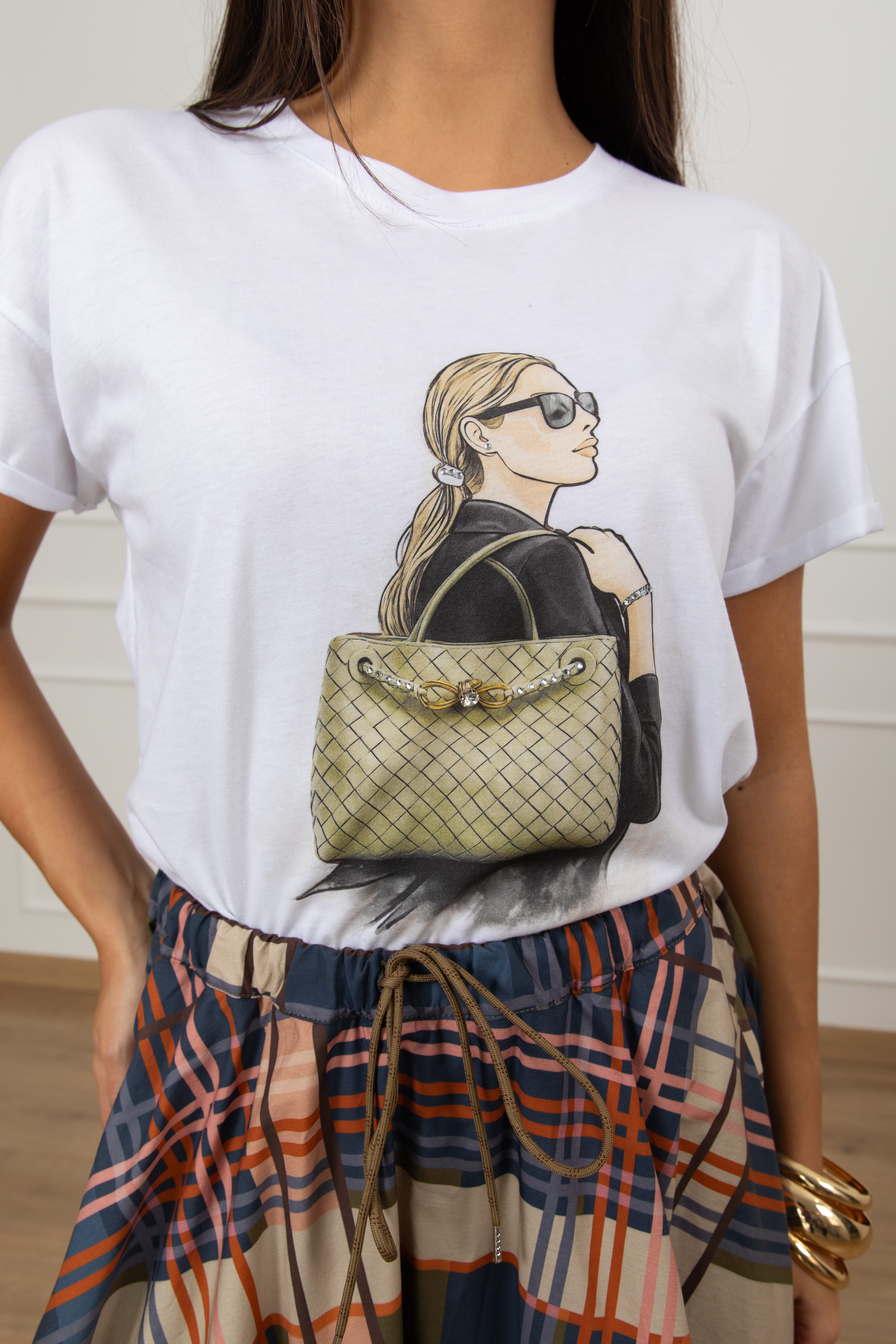 T-shirt girl con borsa strass Tensione IN