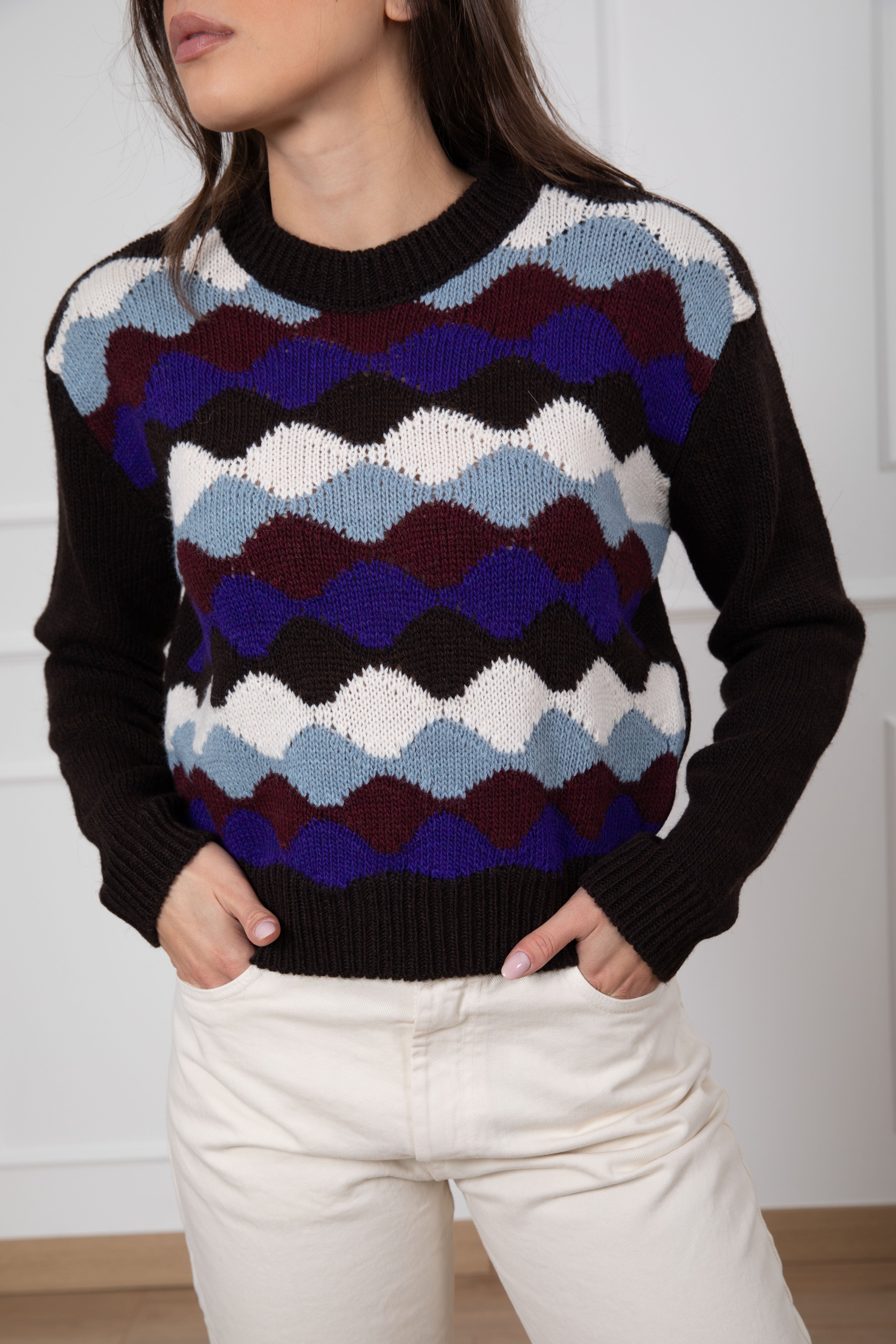 Pull motivo rombi con spallina imbottita ViCOLO
