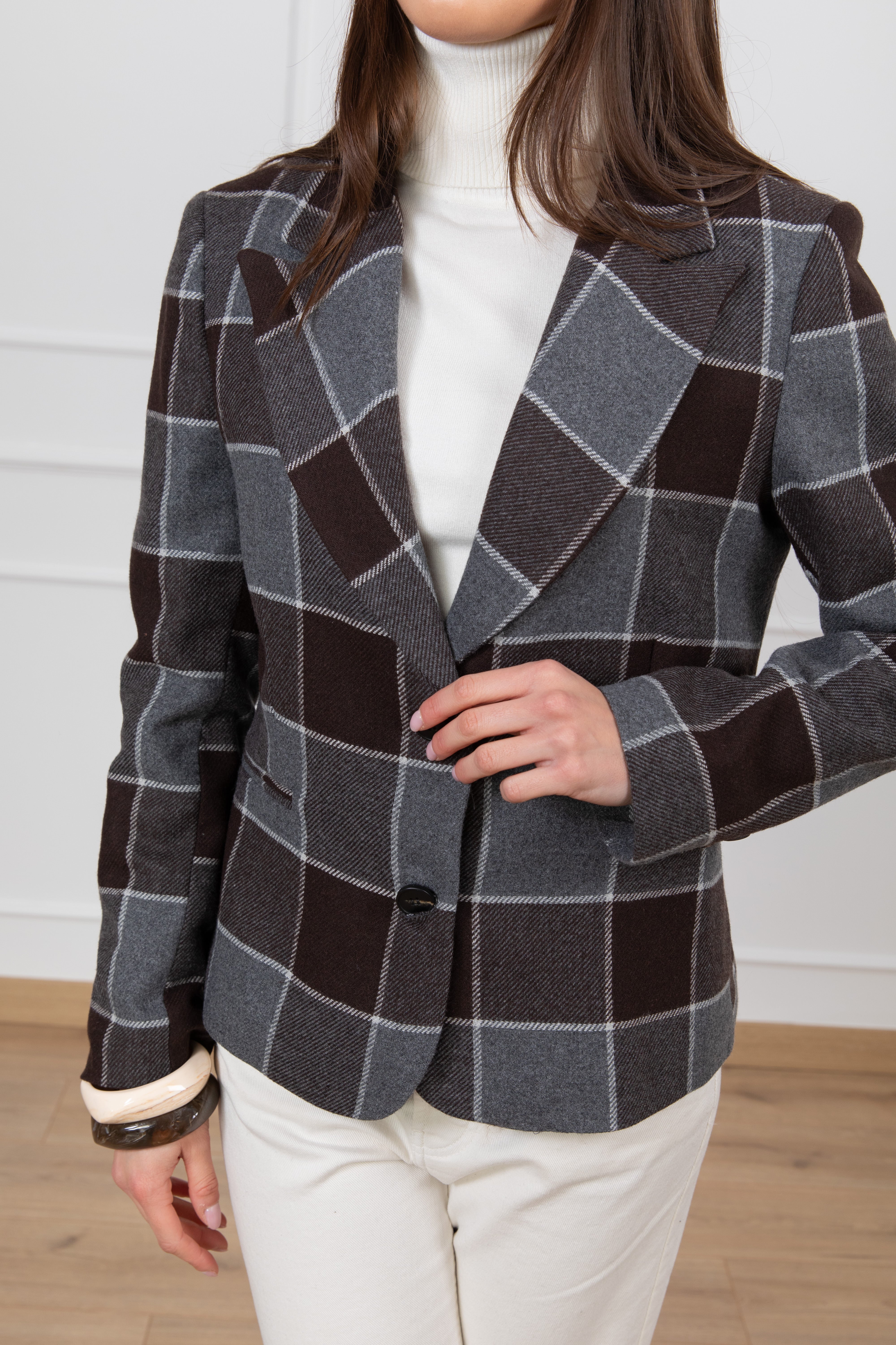 Giacca slim-fit check moro in lana Tensione IN