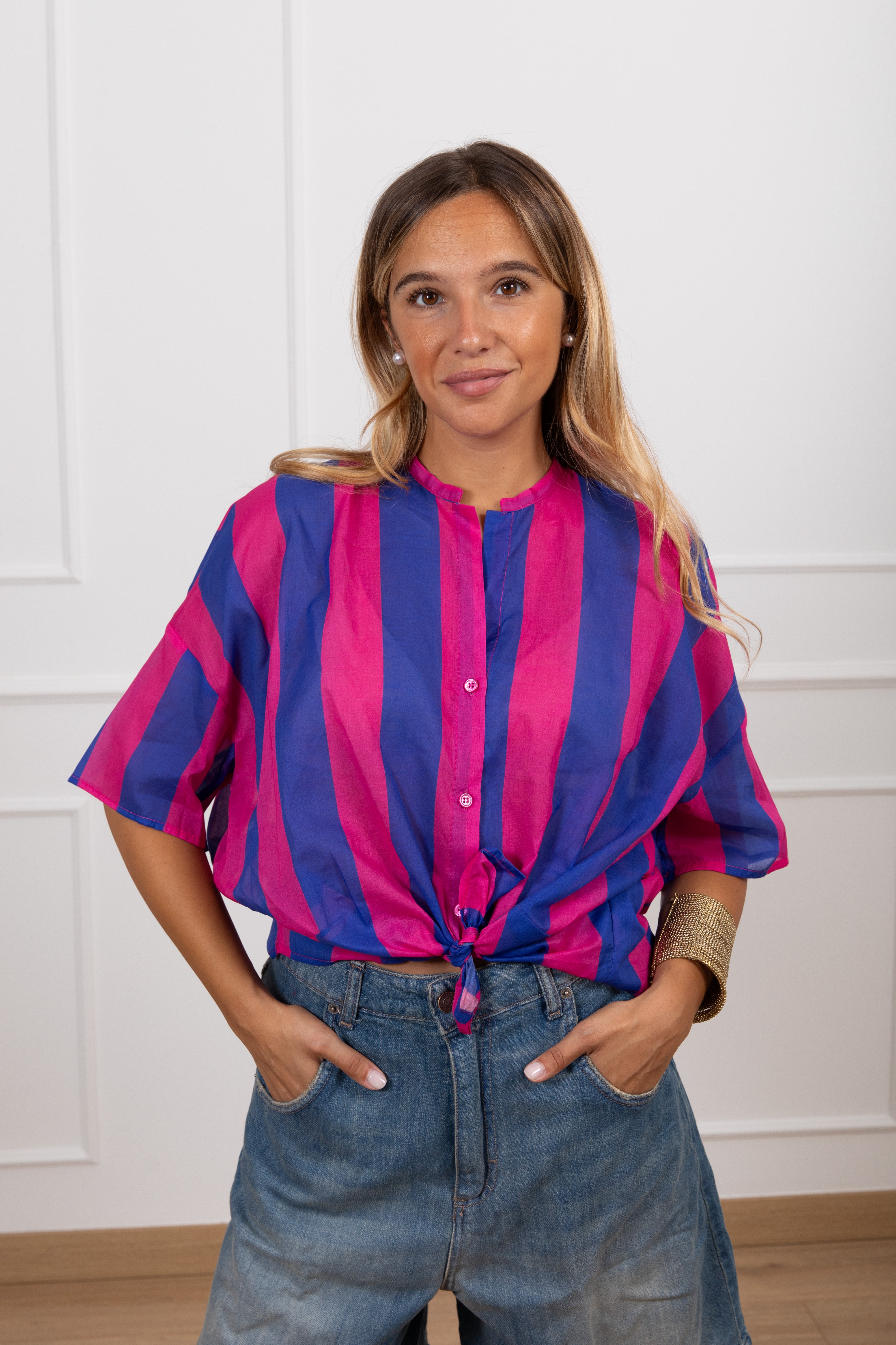 Camicia in mussola a righe con nodo ViCOLO