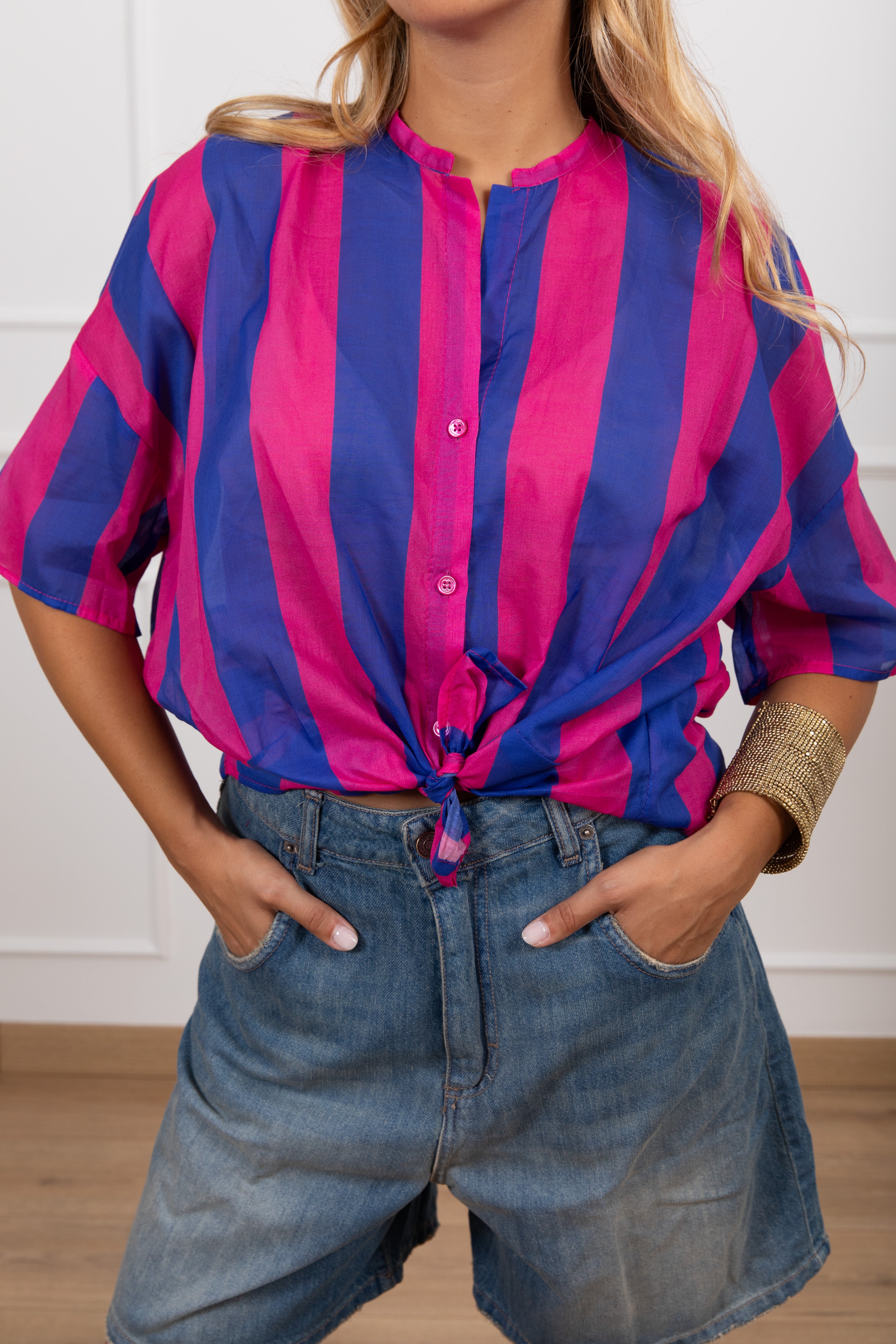 Camicia in mussola a righe con nodo ViCOLO