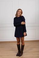 Mini abito in punto milano con polsino camicia variante blu Tensione IN