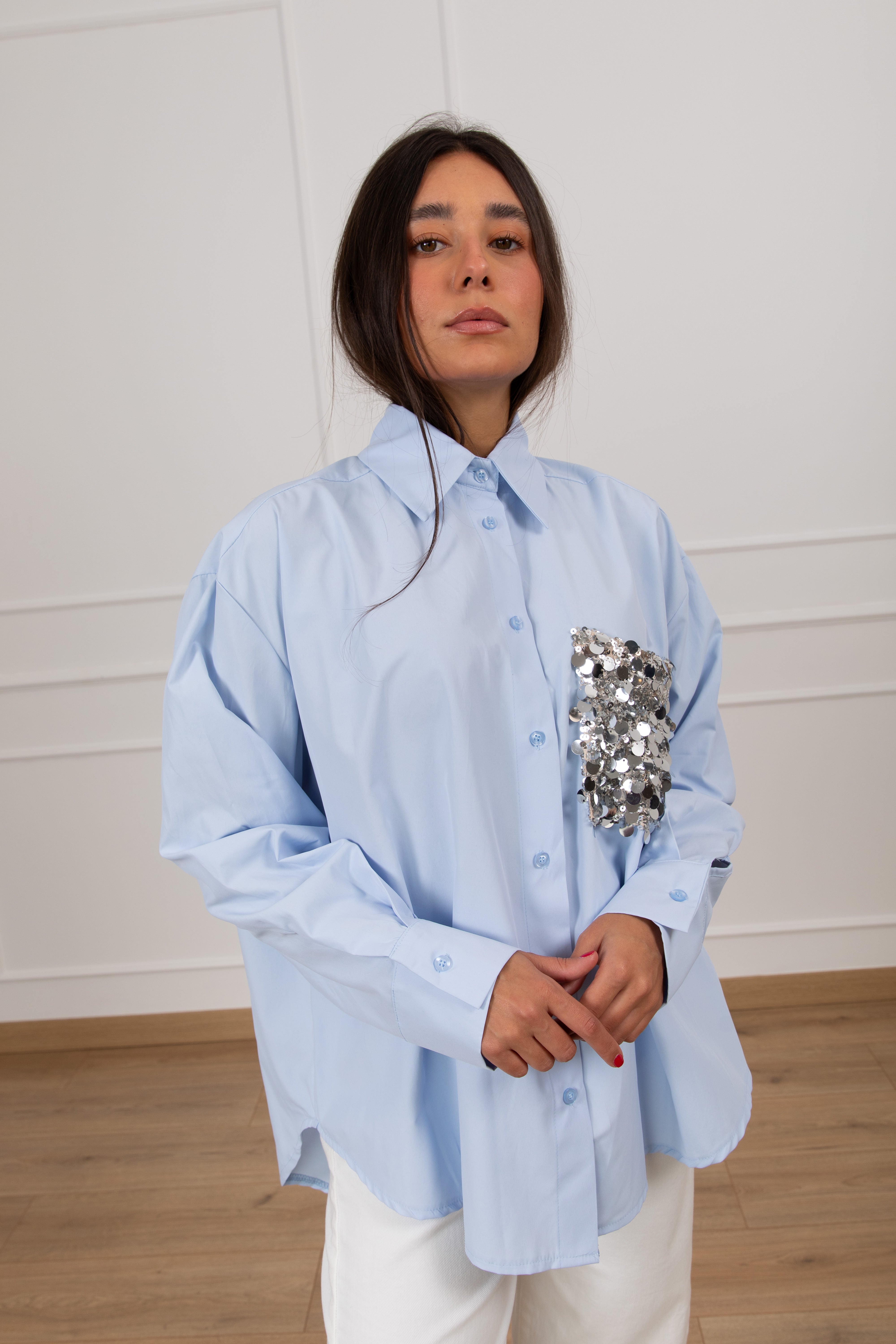 Camicia over-size con tasca paillettes Tensione IN