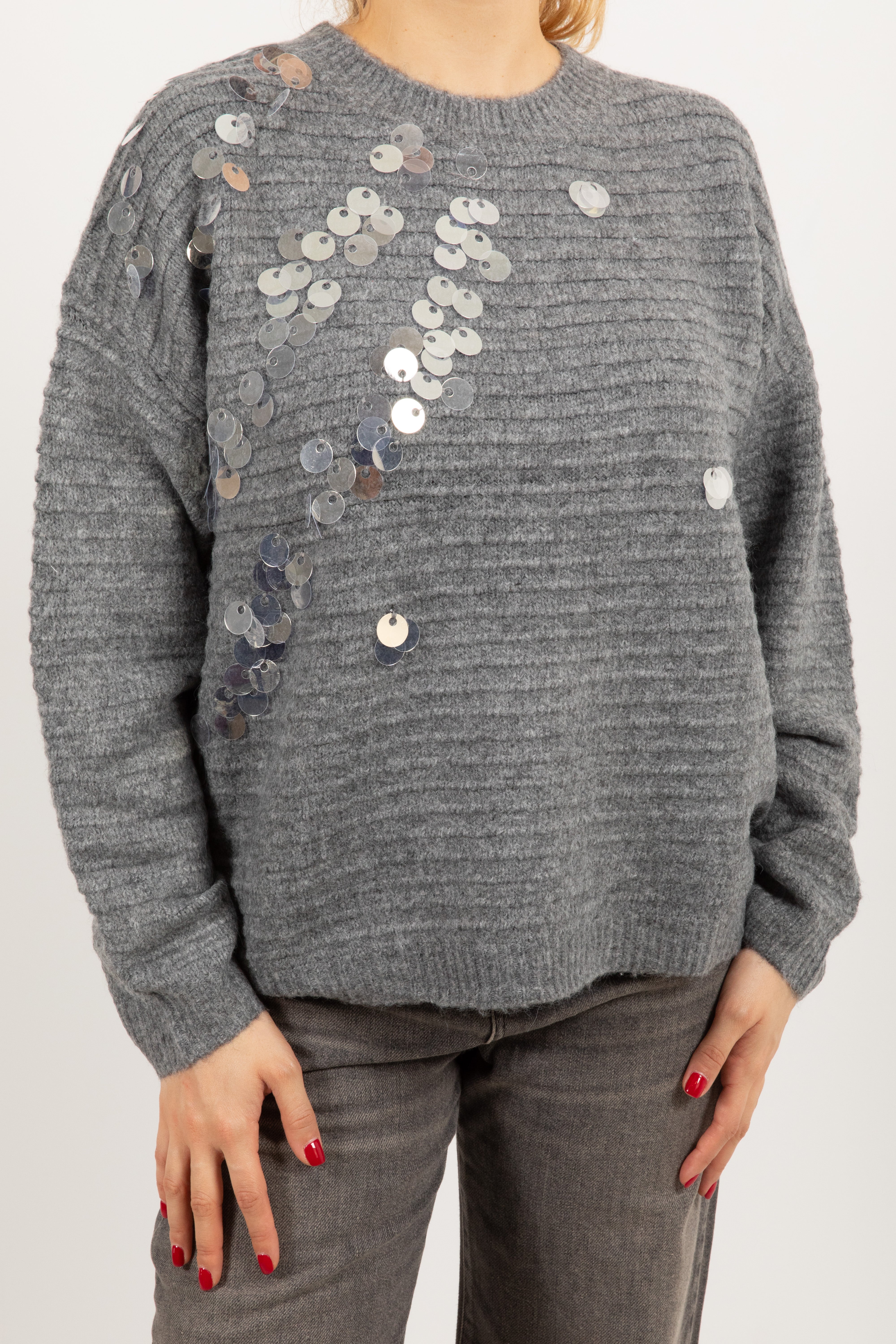 Pull girocollo con maxi paillettes Susy Mix