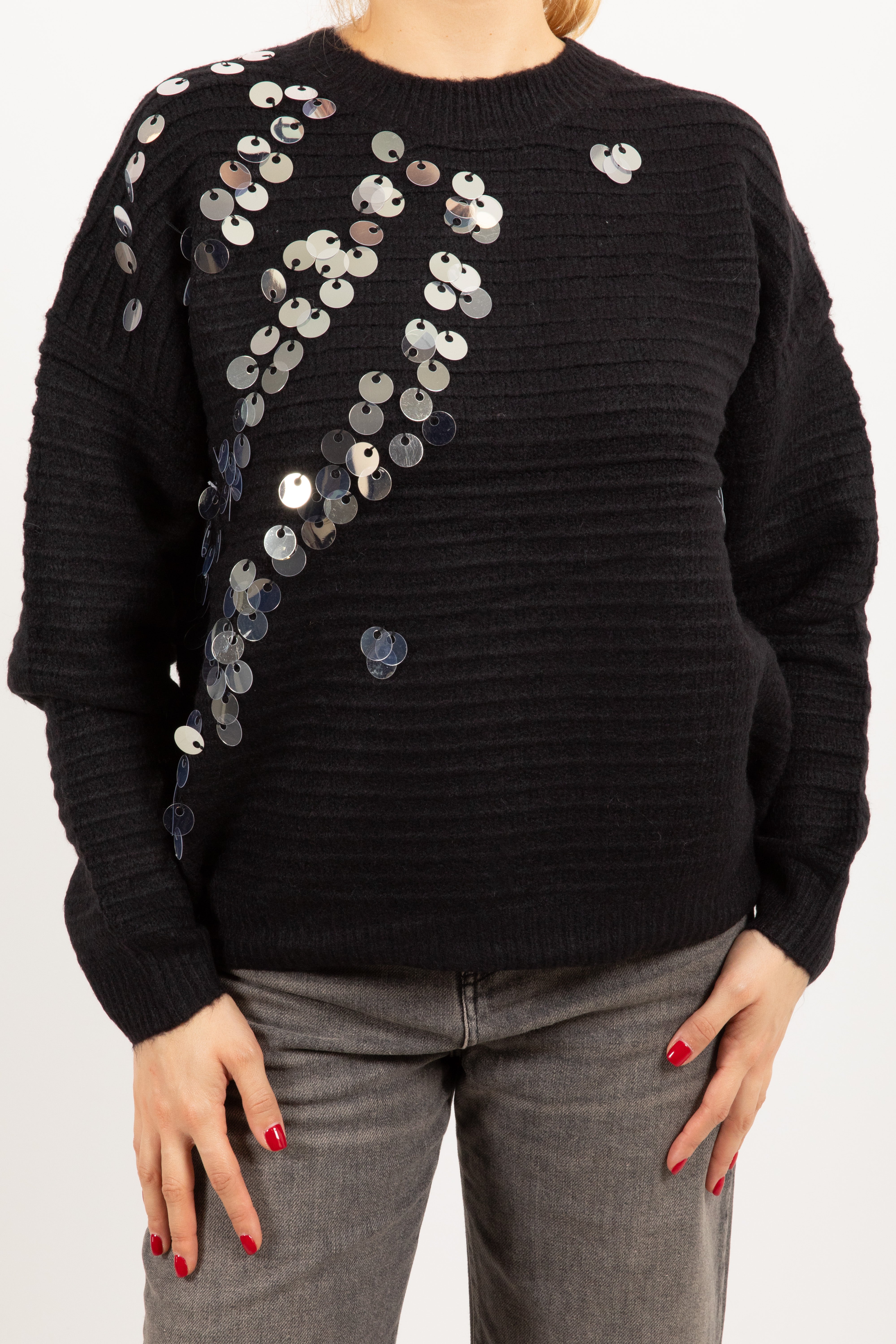 Pull girocollo con maxi paillettes Susy Mix