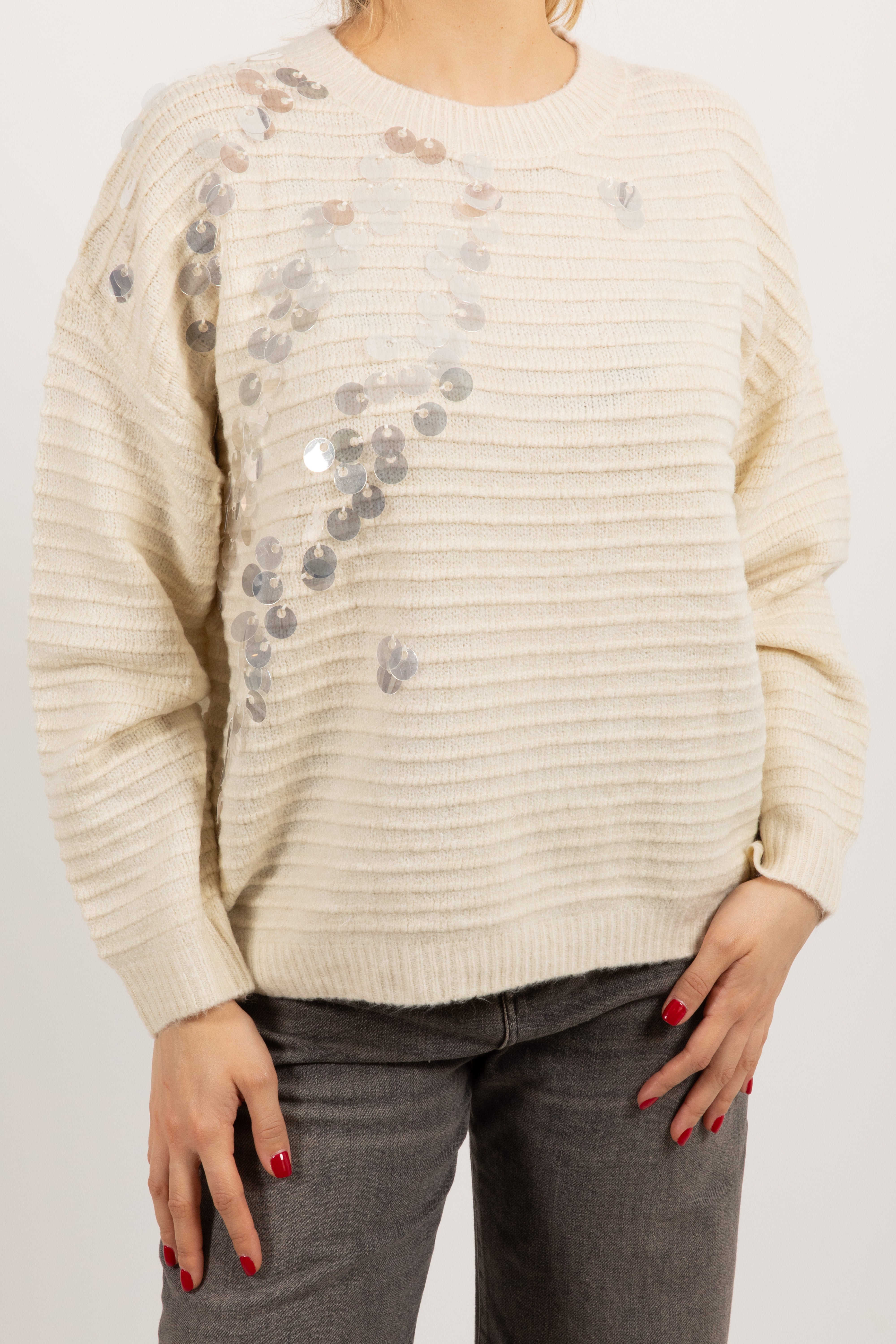 Pull girocollo con maxi paillettes Susy Mix