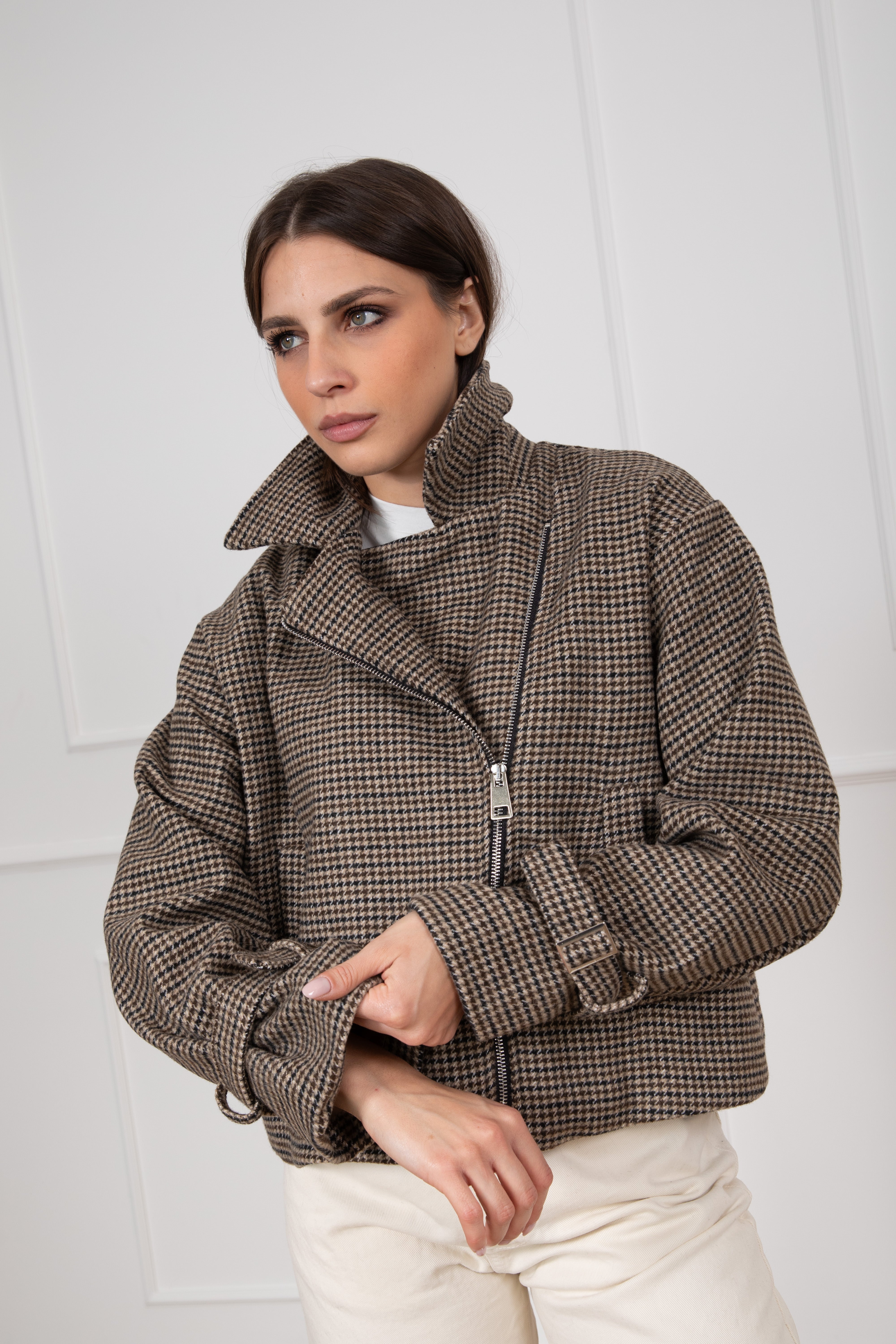 Chiodo cropped pied de poule Susy Mix