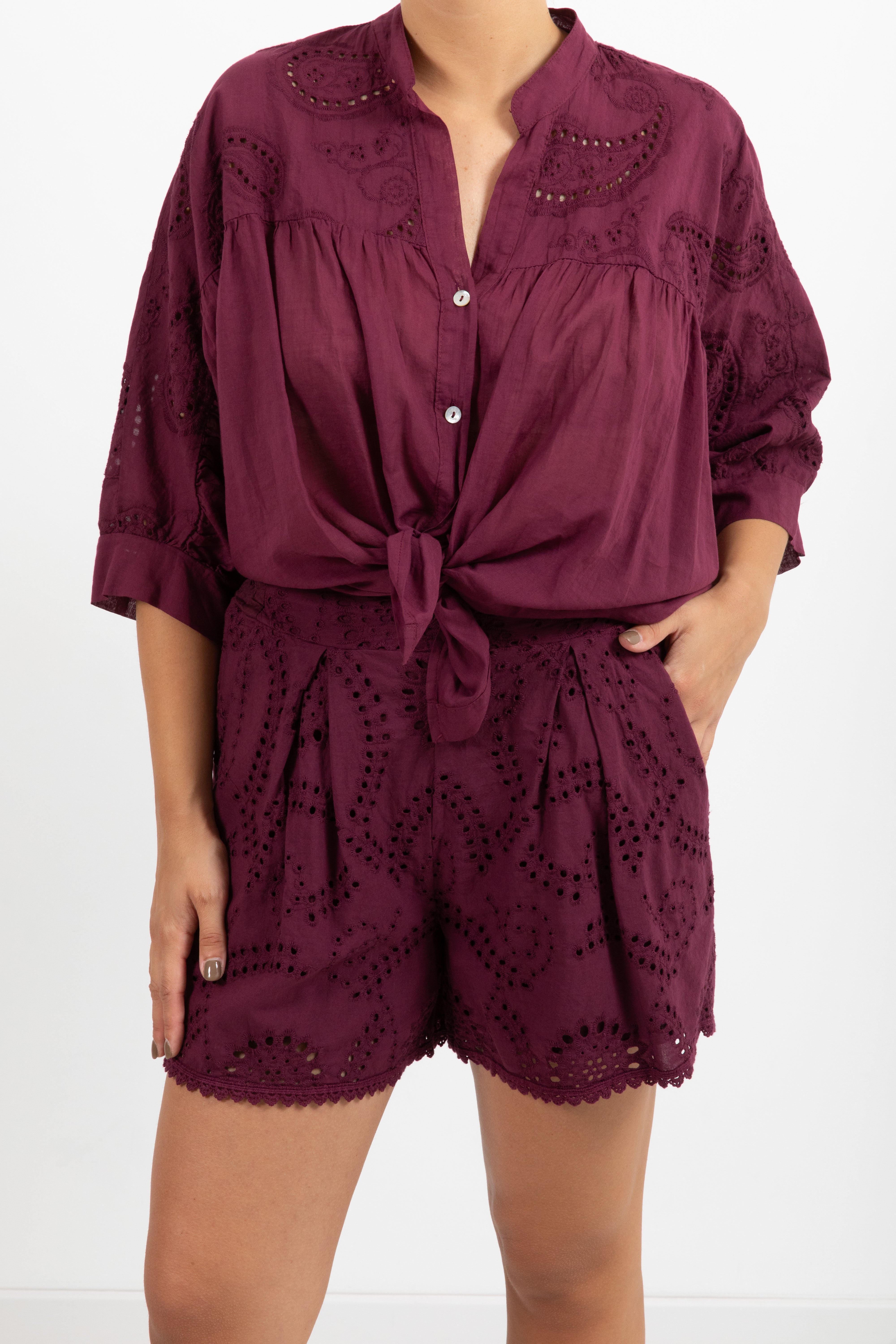 Coordinato camicia e shorts in pizzo sangallo Susy Mix