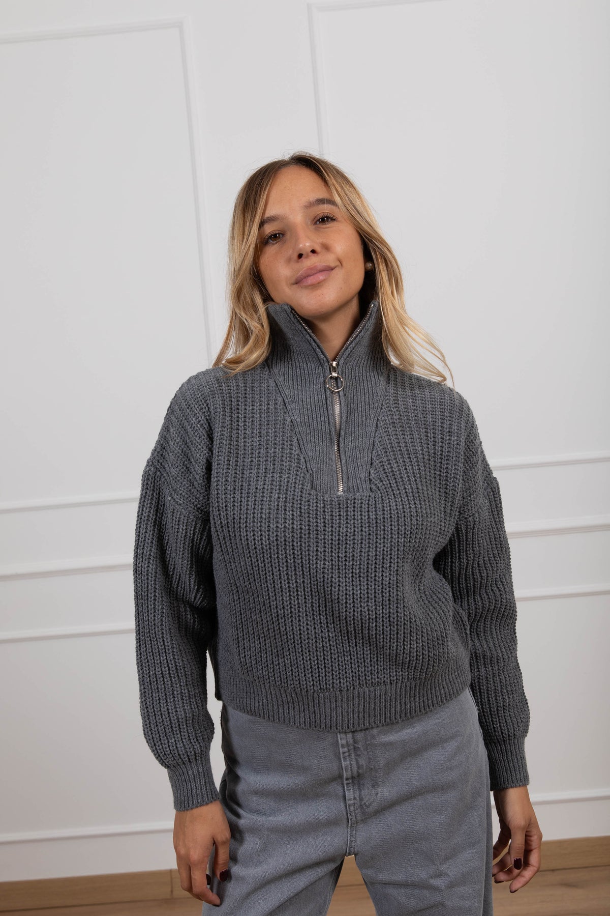Maglia mezza-zip variante grigio Susy Mix