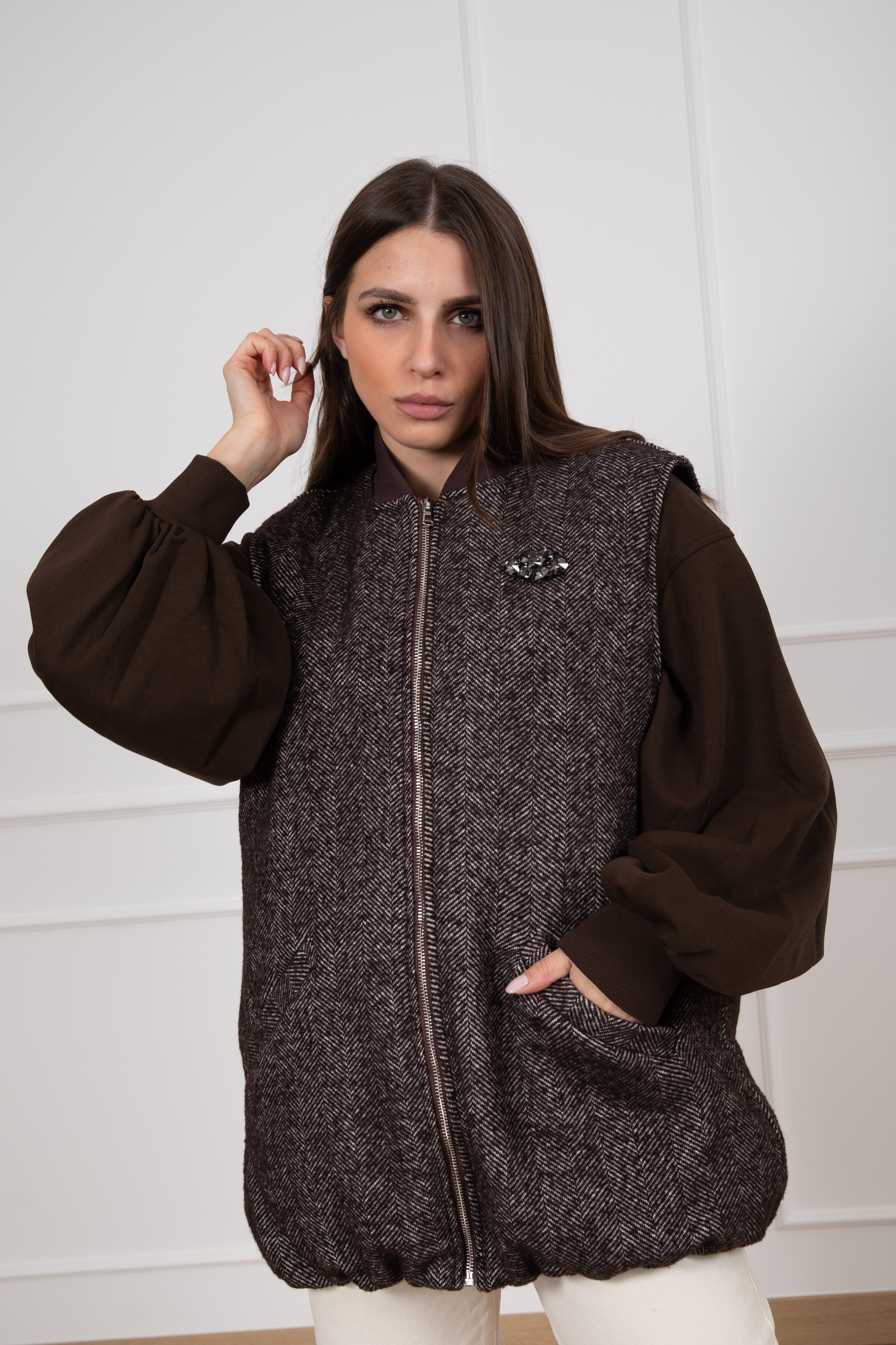 Bomber smanicato spigato moro Susy Mix