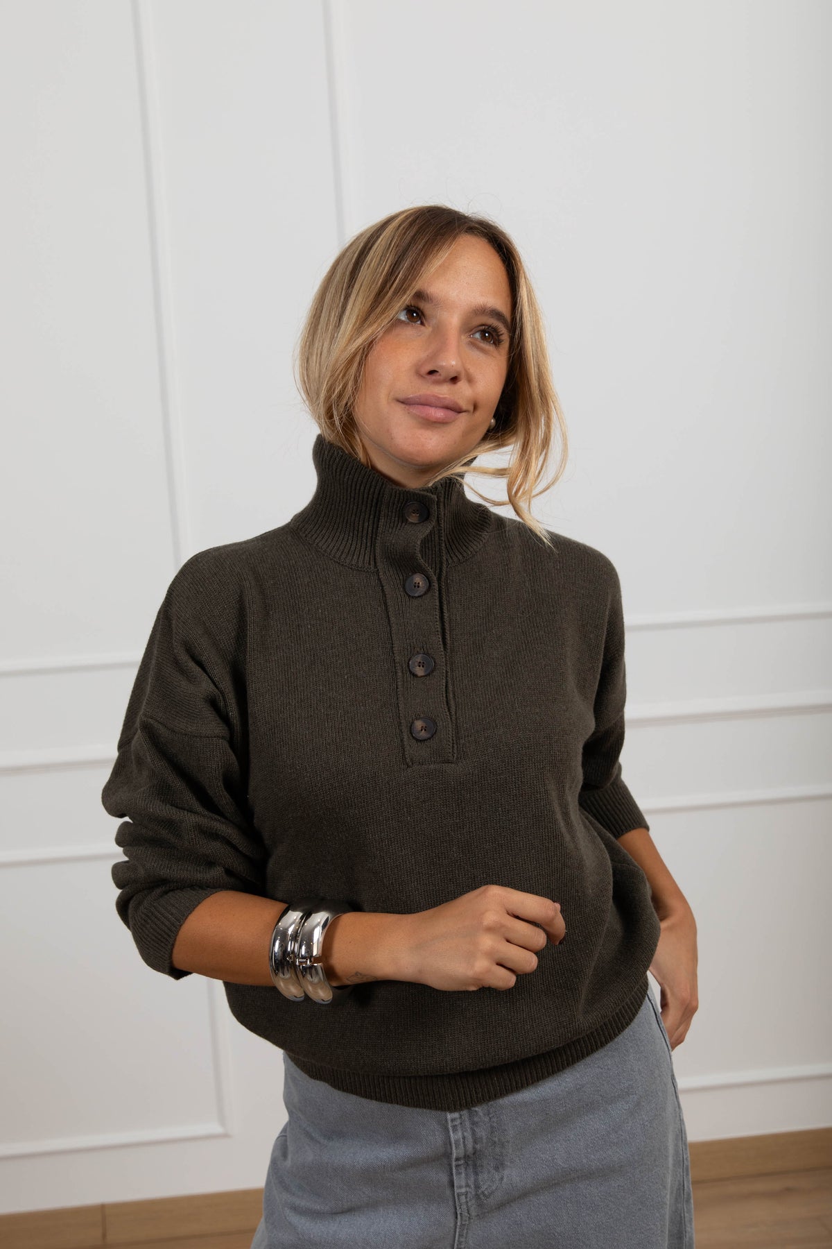 Pull mezzo collo con bottoni variante militare ViCOLO