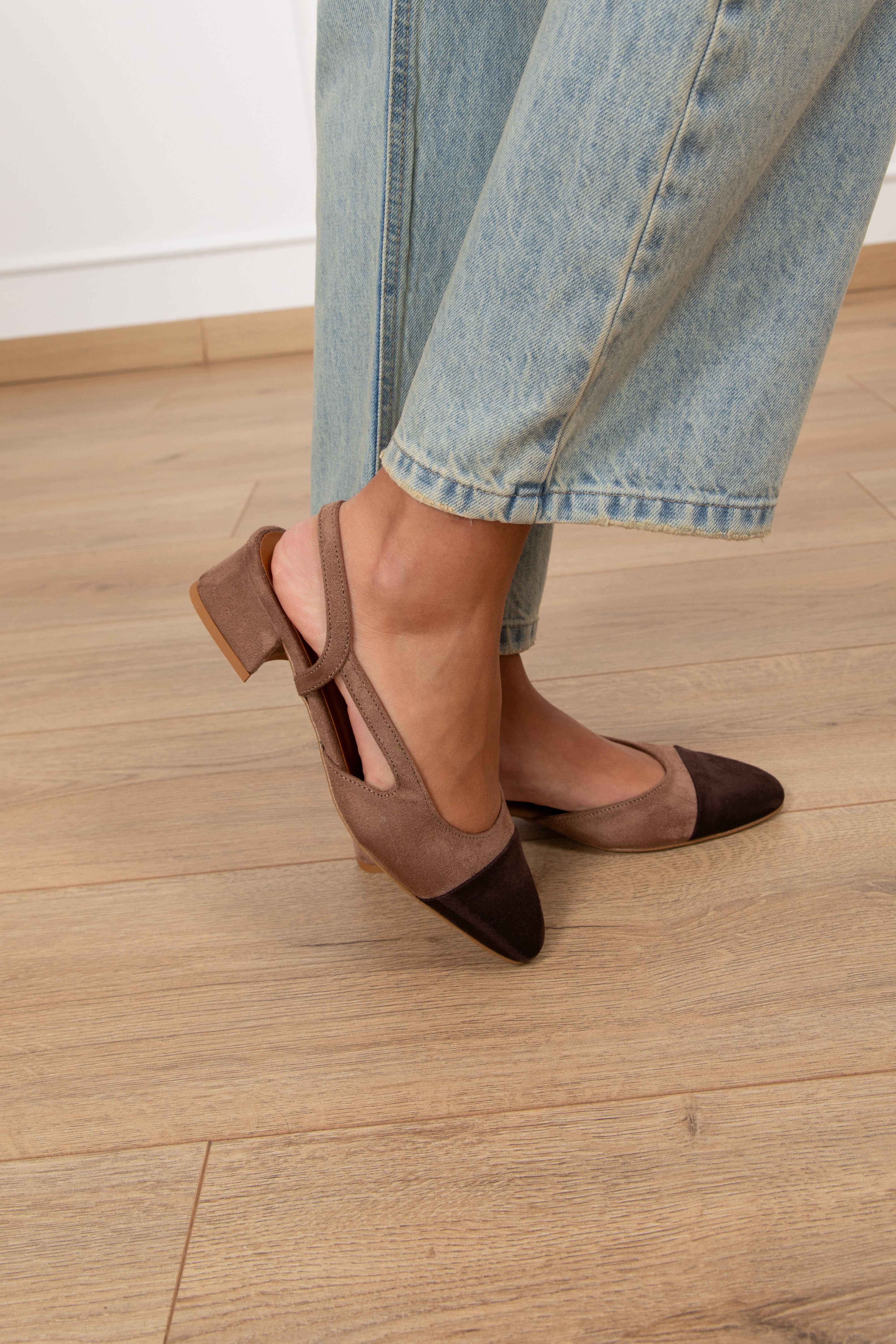 PRE ORDER 23/03 Sling back bi-color in camoscio Ovyé