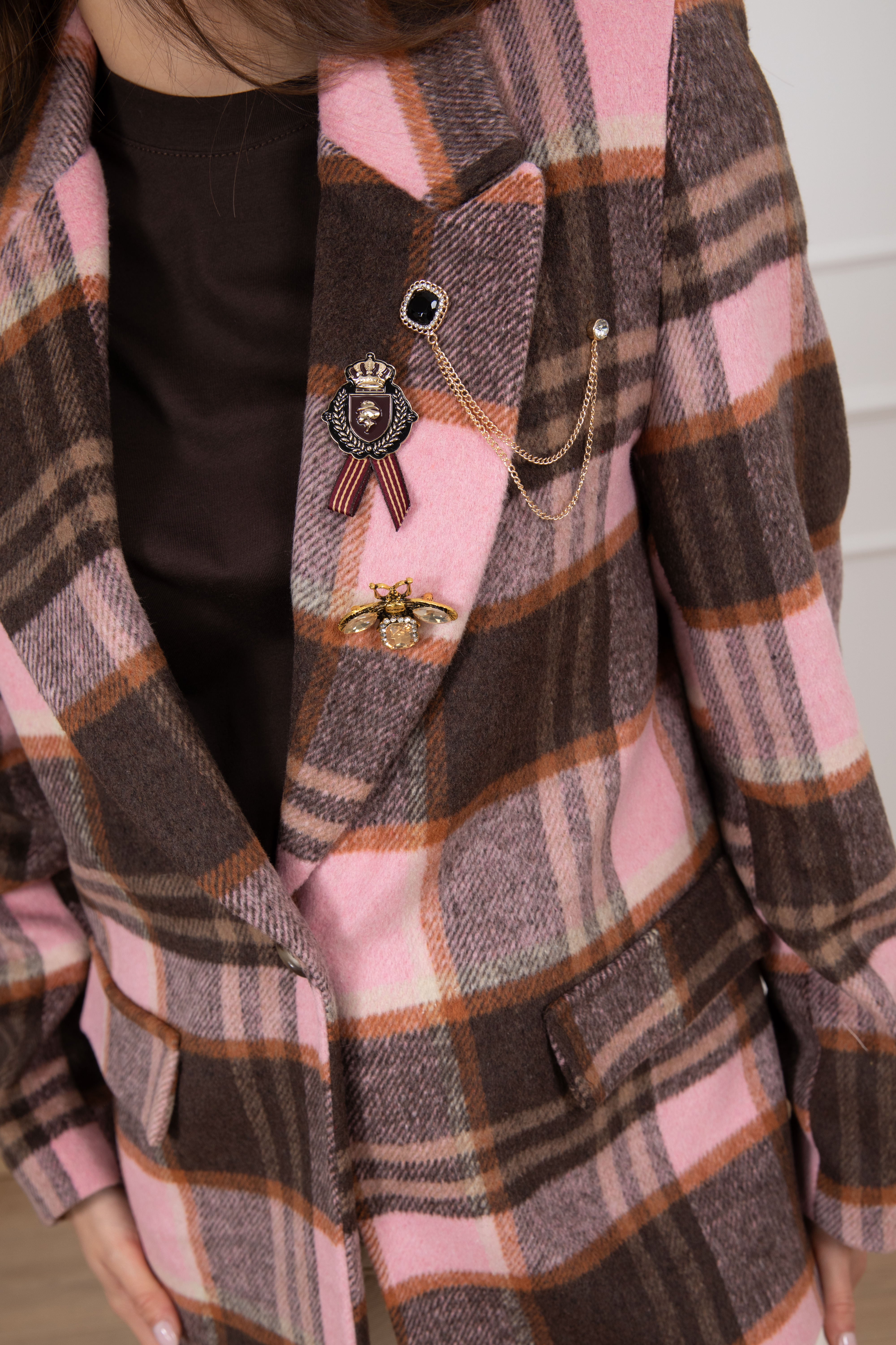 Giacca check rosa in lana pettinata Susy Mix